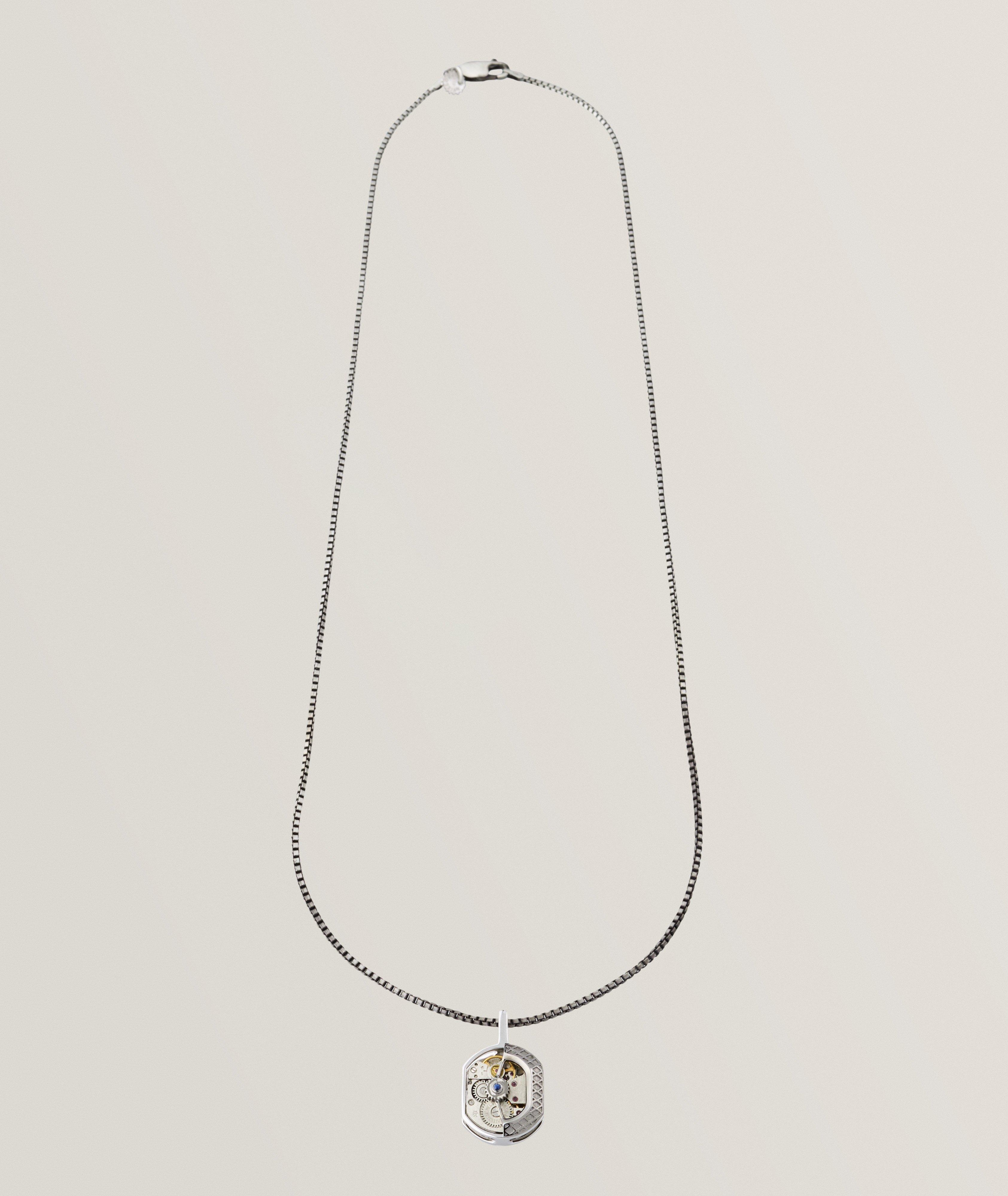 Sapphire-Sterling Tonneau Skeleton Necklace image 0