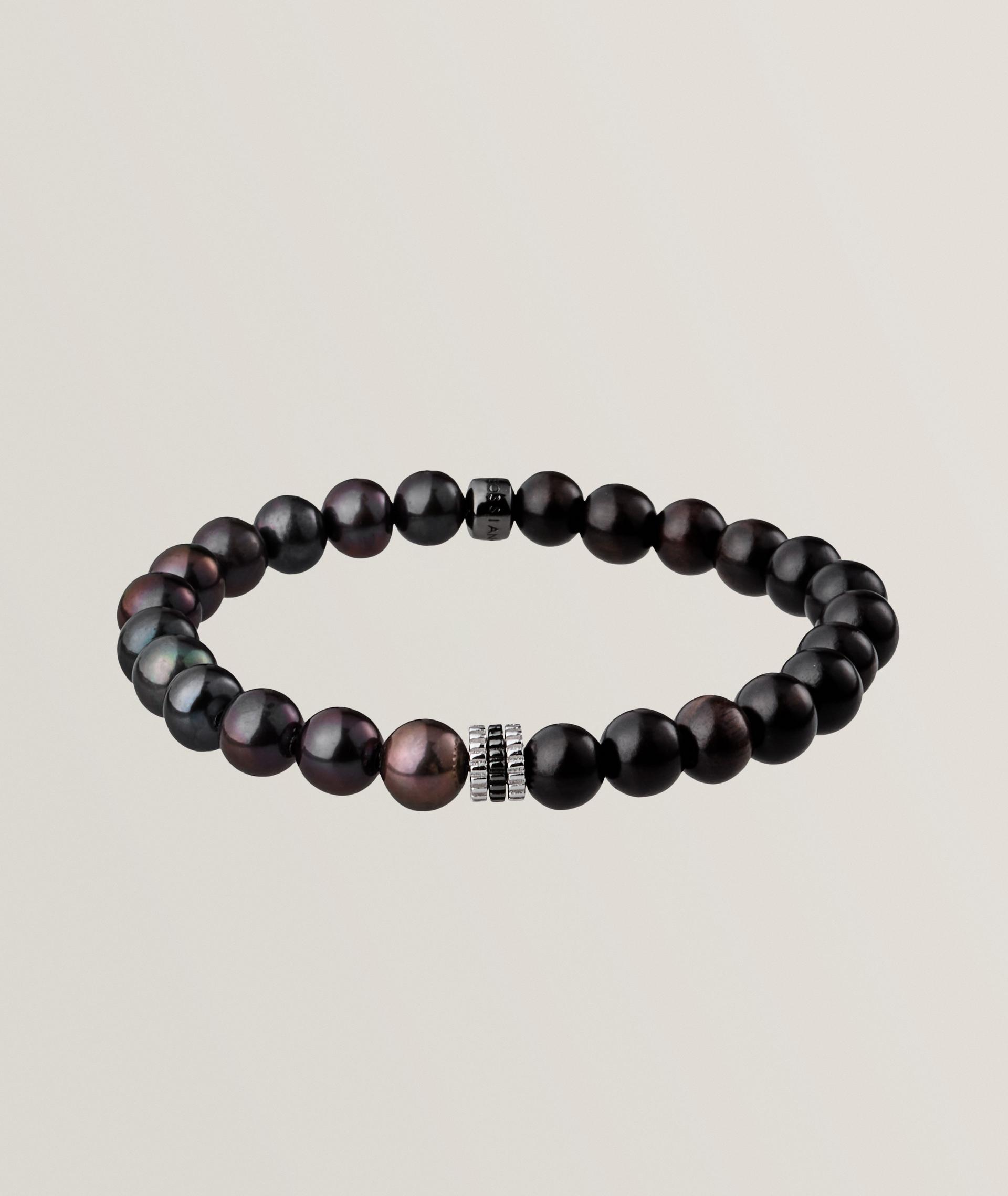 Semi-Precious Wood-Bead Pearl Bracelet image 0