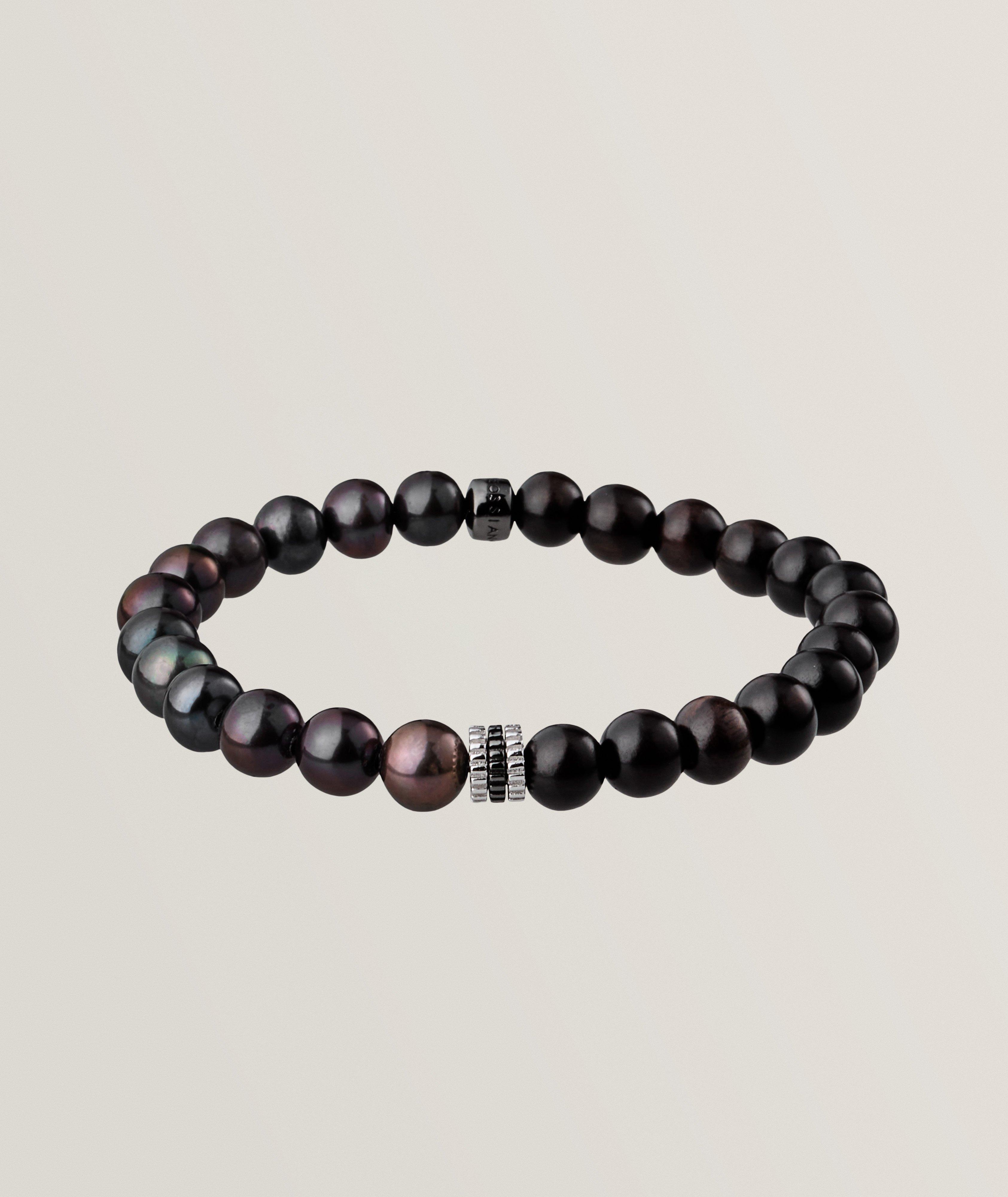 Semi-Precious Wood-Bead Pearl Bracelet image 0