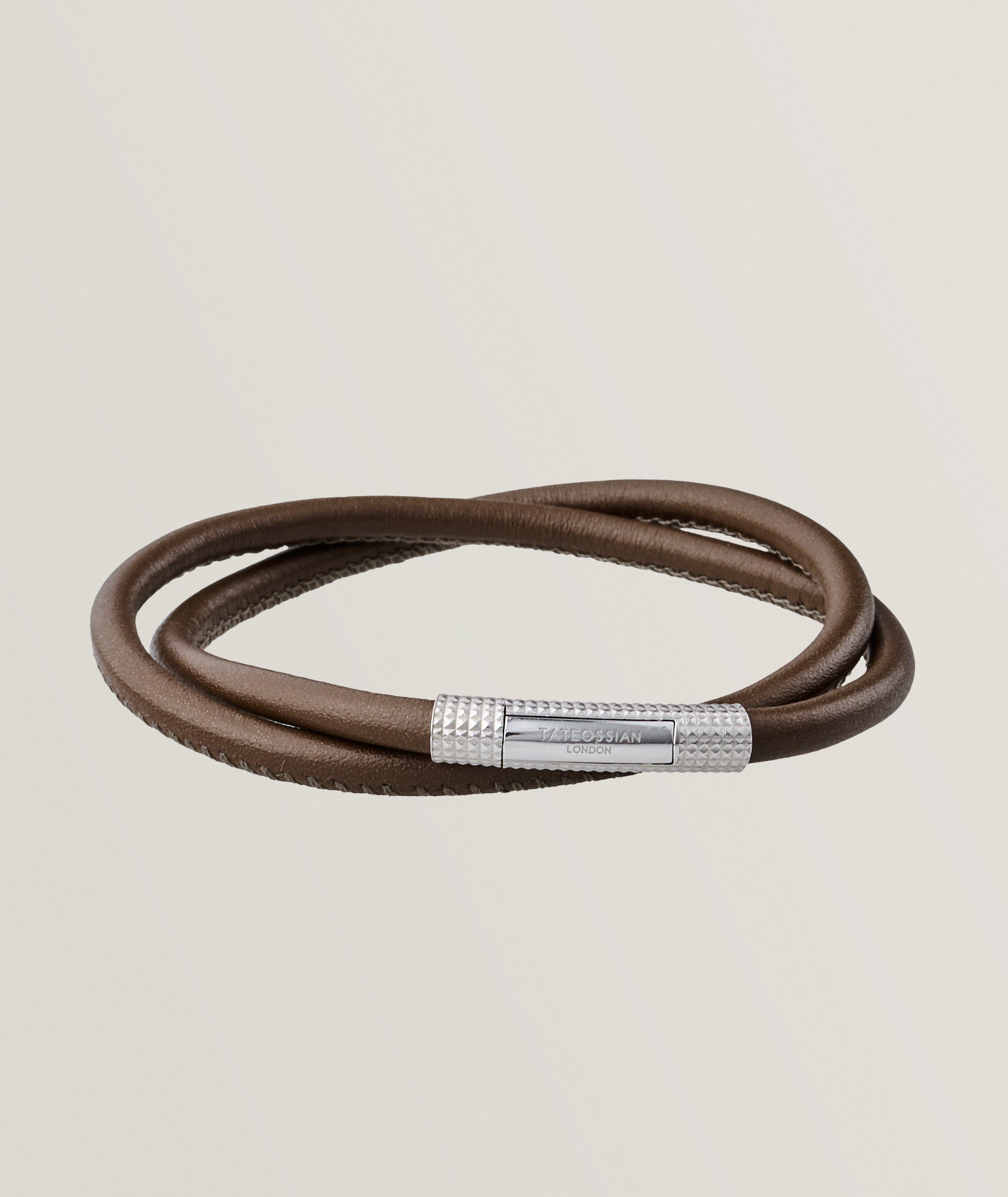 Tateossian Giza Click Pelle Double Wrap Leather Bracelet