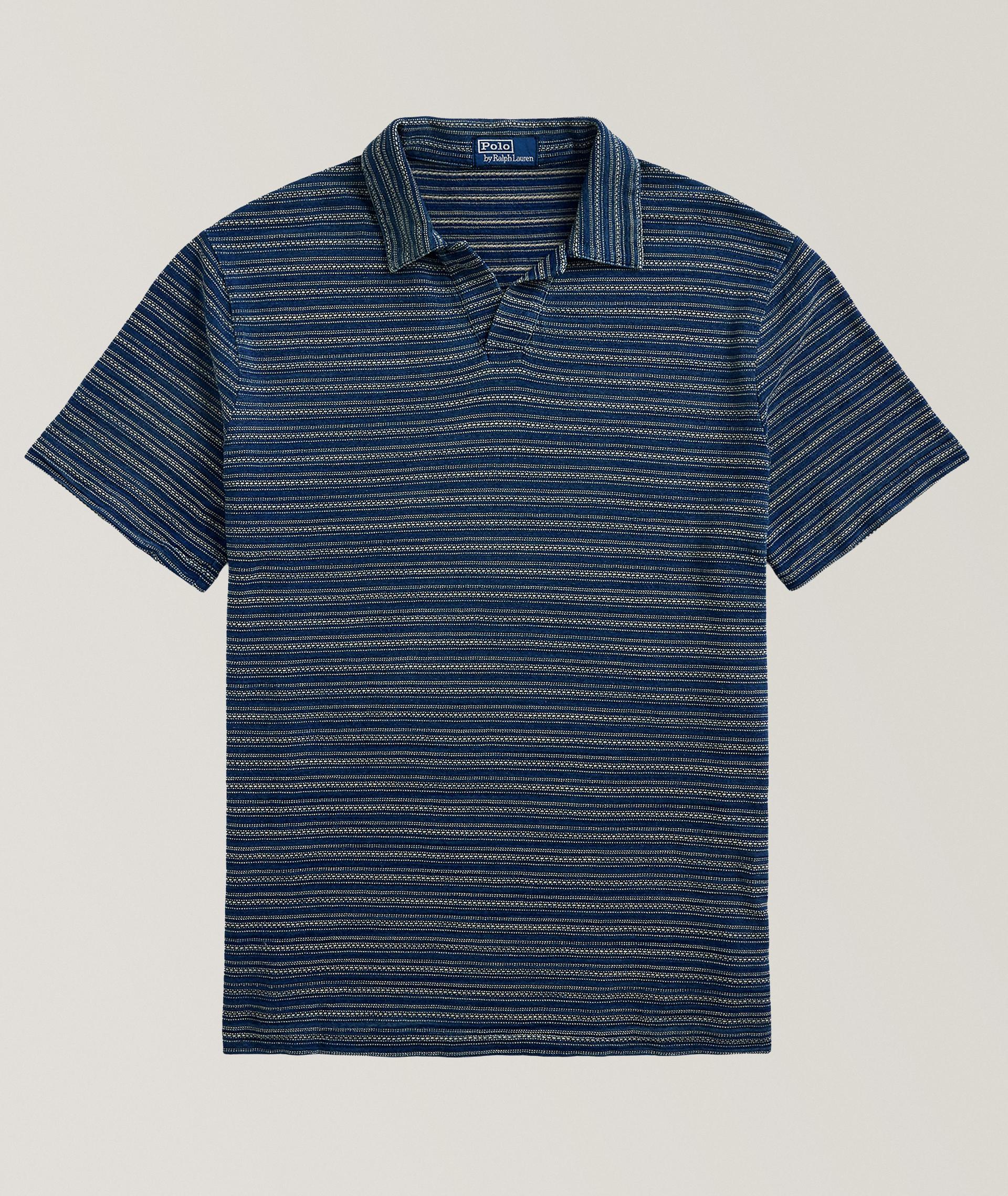 Indigo-Dyed Textured Stripe Polo  image 0