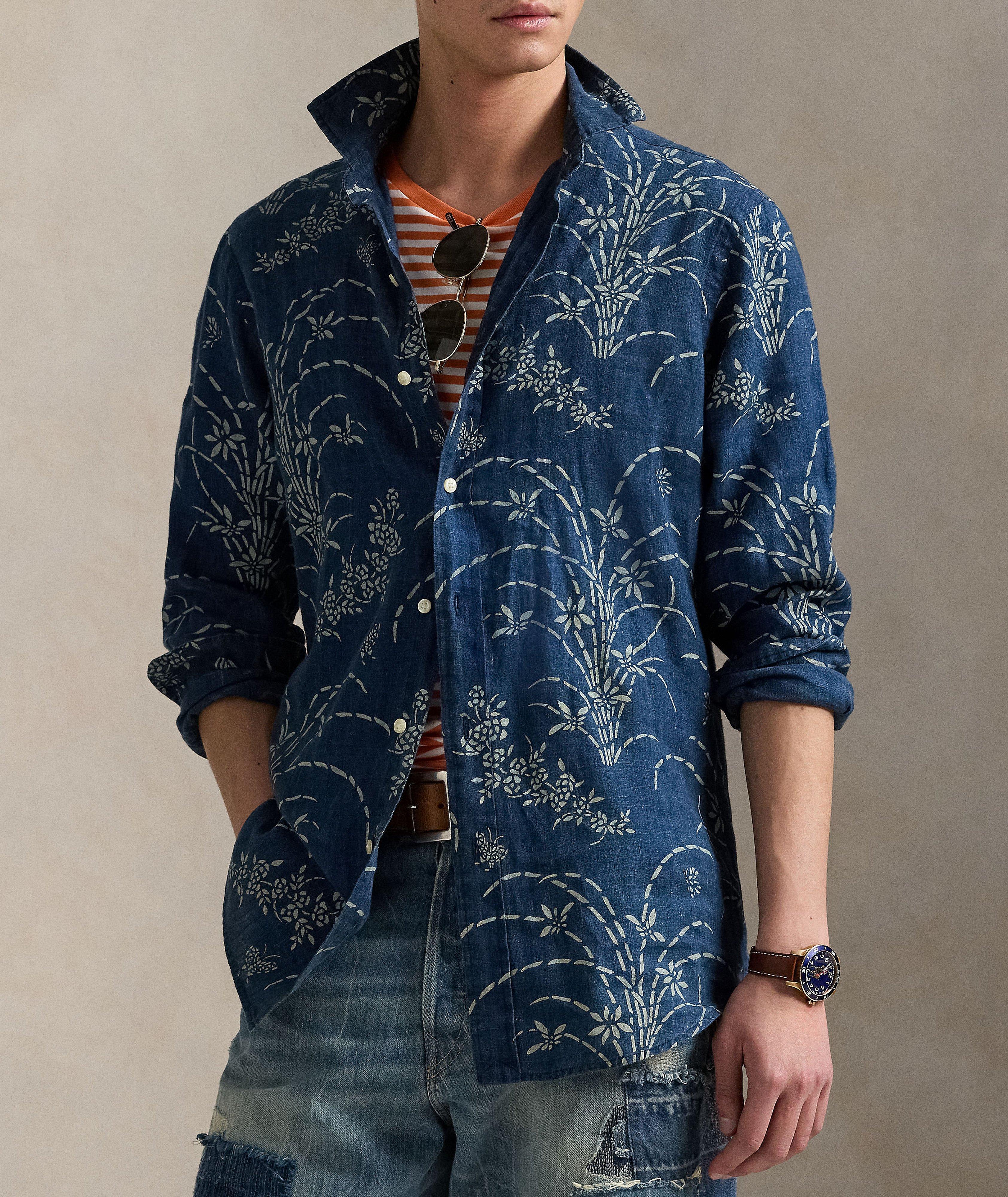 Indigo-Dyed Floral Linen Shirt  image 1