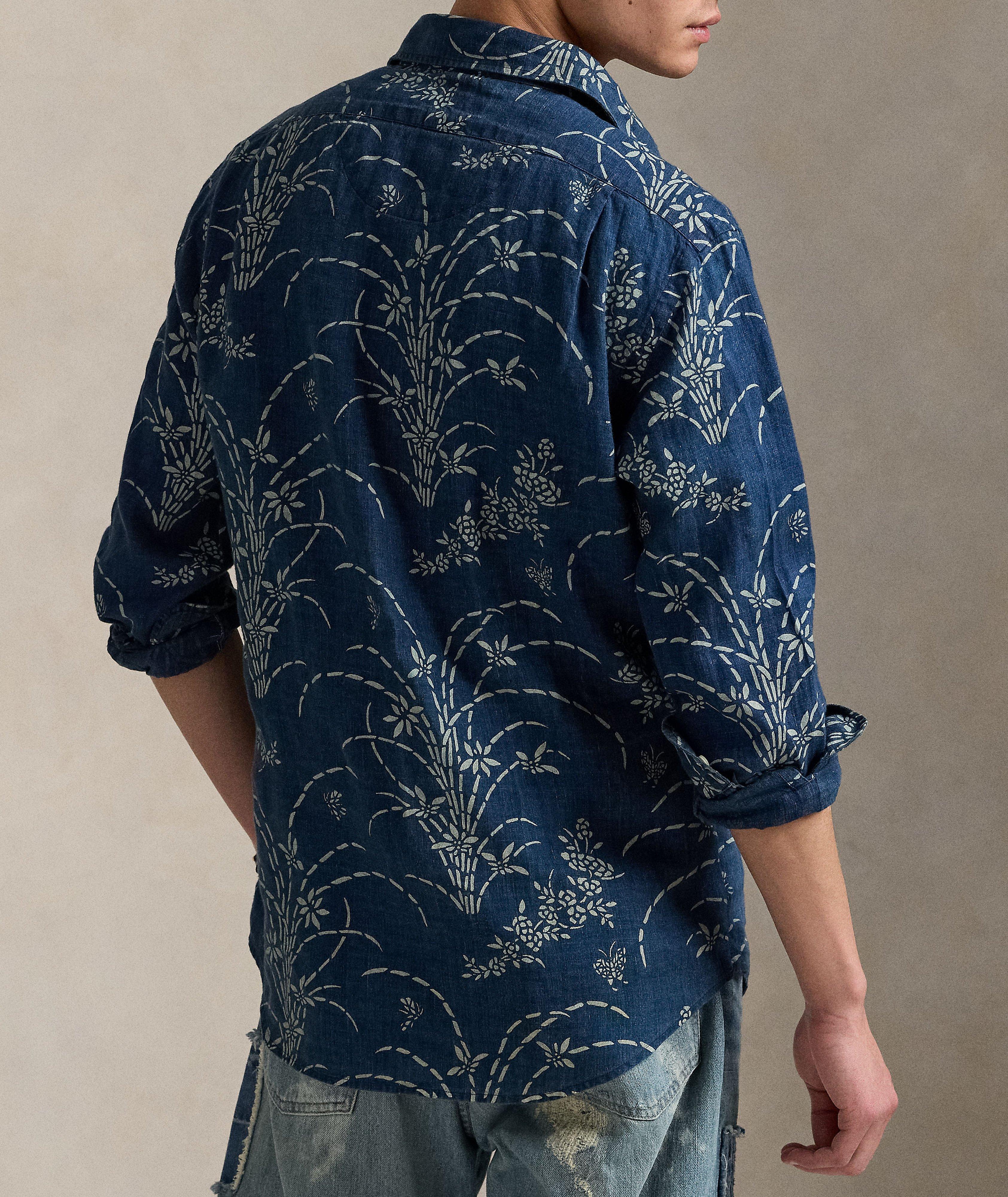 Indigo-Dyed Floral Linen Shirt  image 2