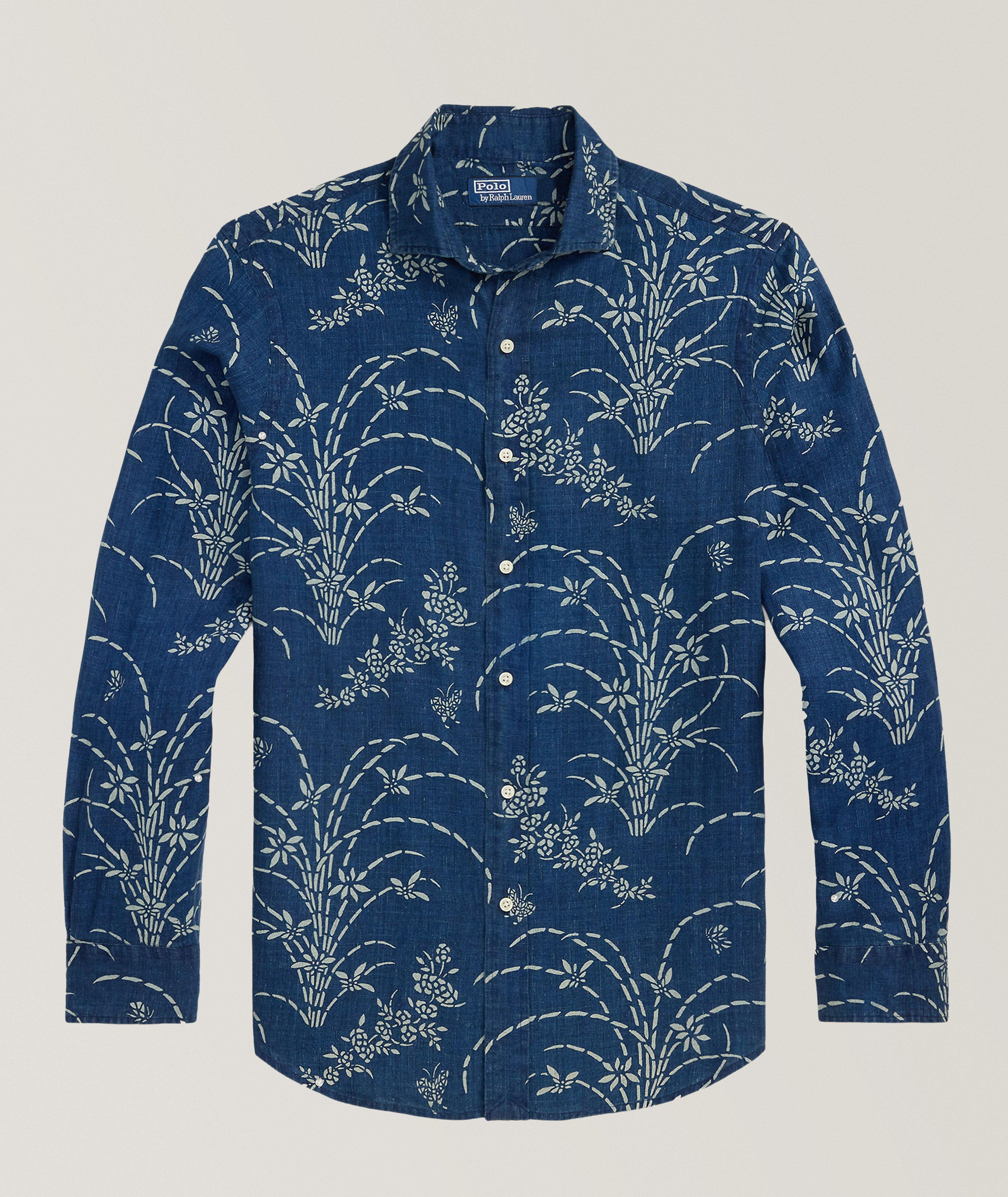 Indigo-Dyed Floral Linen Shirt  image 0