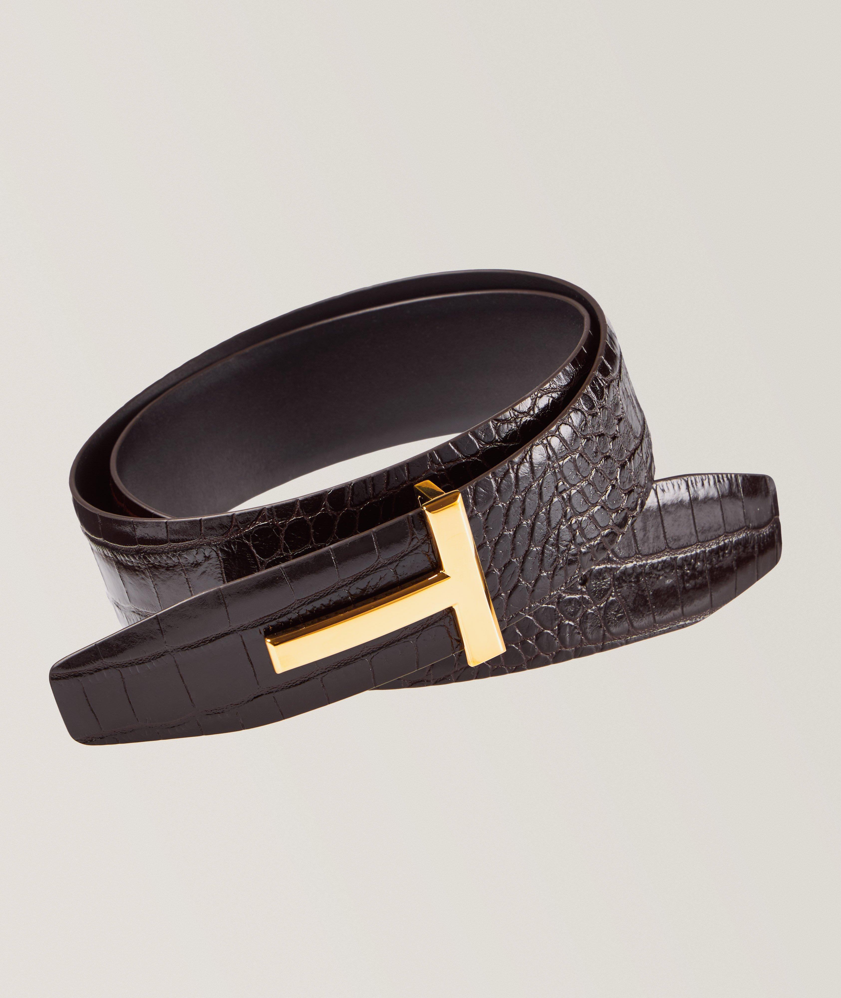 Reversible Croc-Embossed Leather T-Belt  image 0