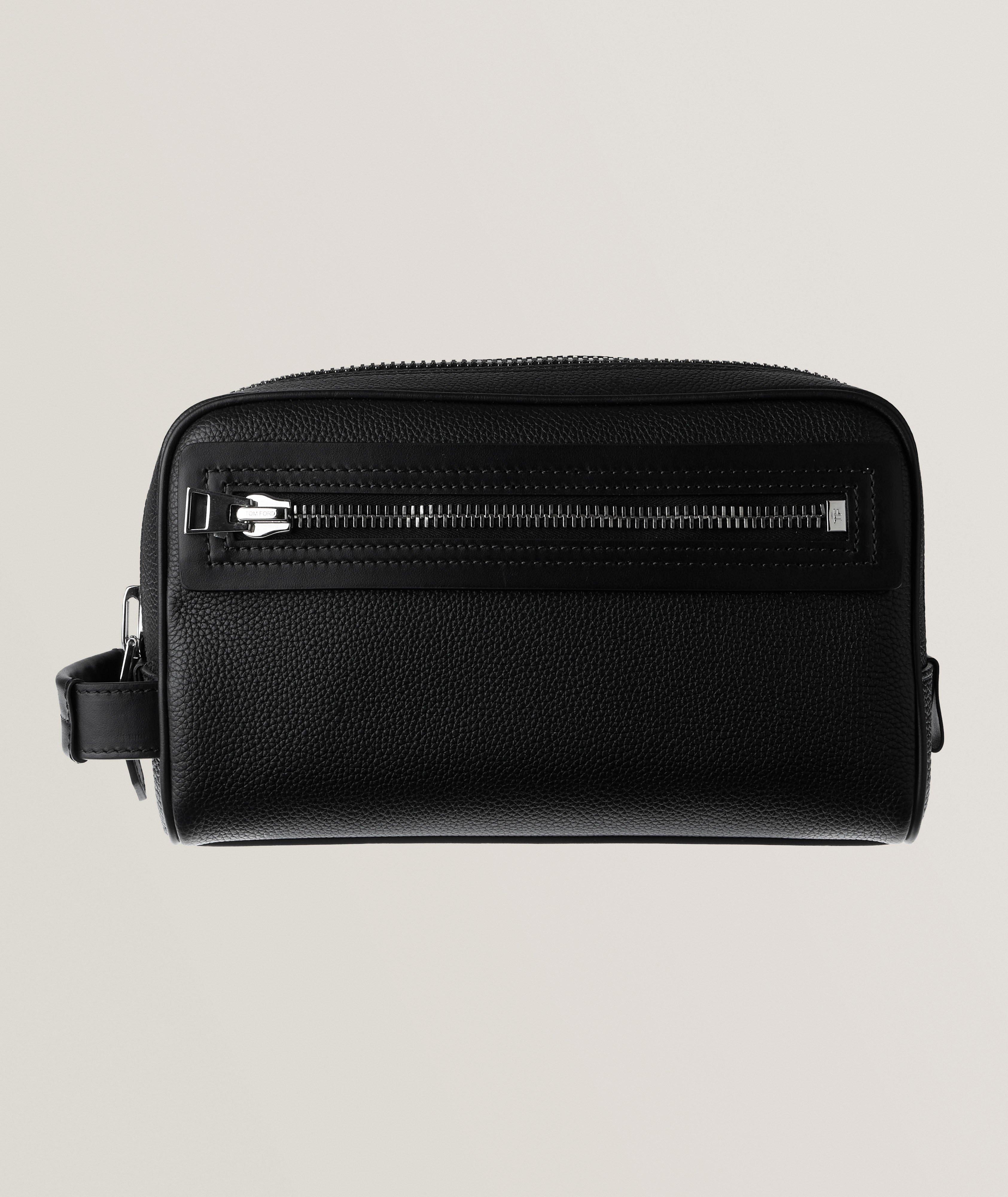 TF BLK SFT GRAIN LTHR SNGL ZIP TOILETRY BAG image 1