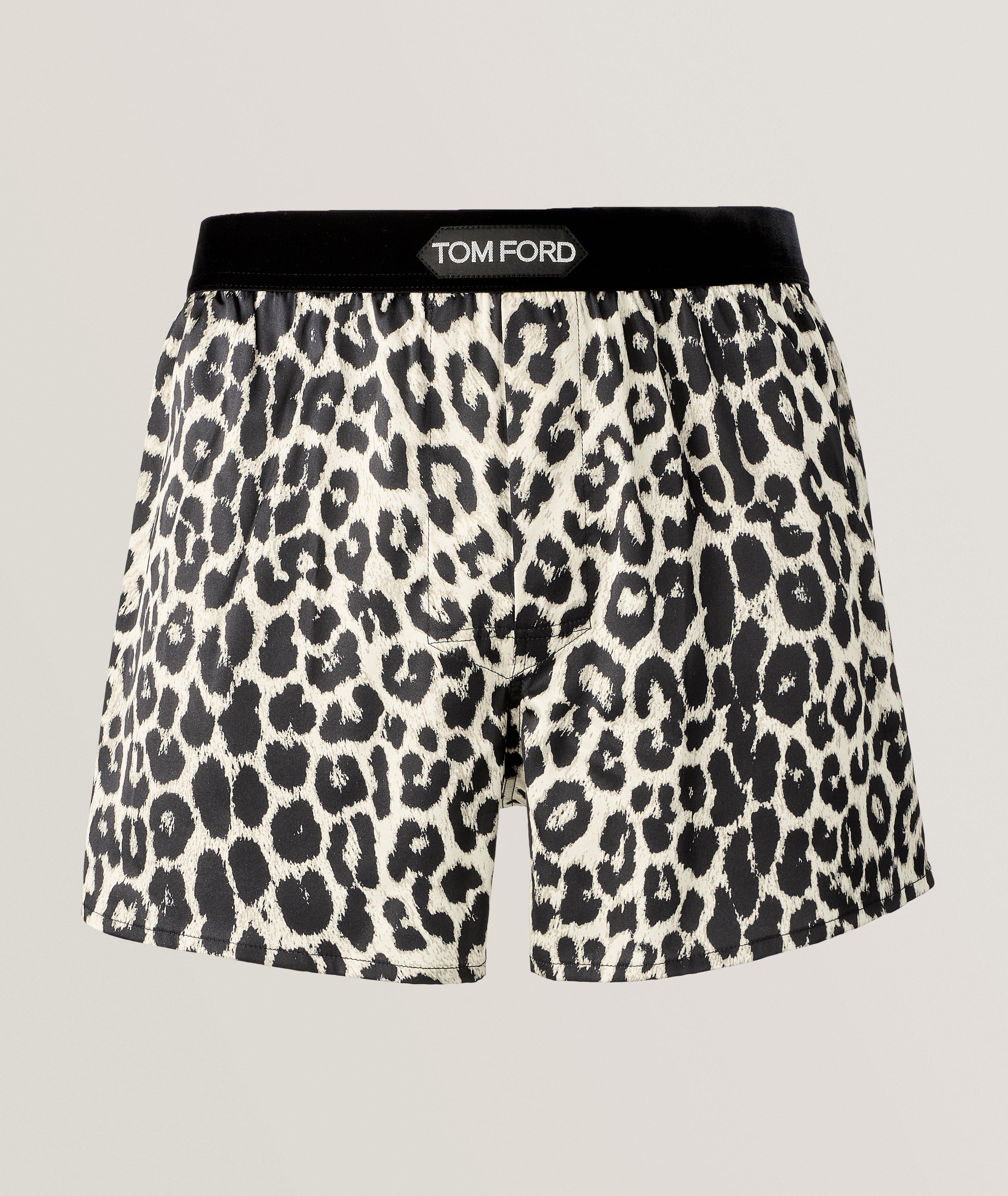 Snow Leopard-Print Stretch-Silk Boxers image 0