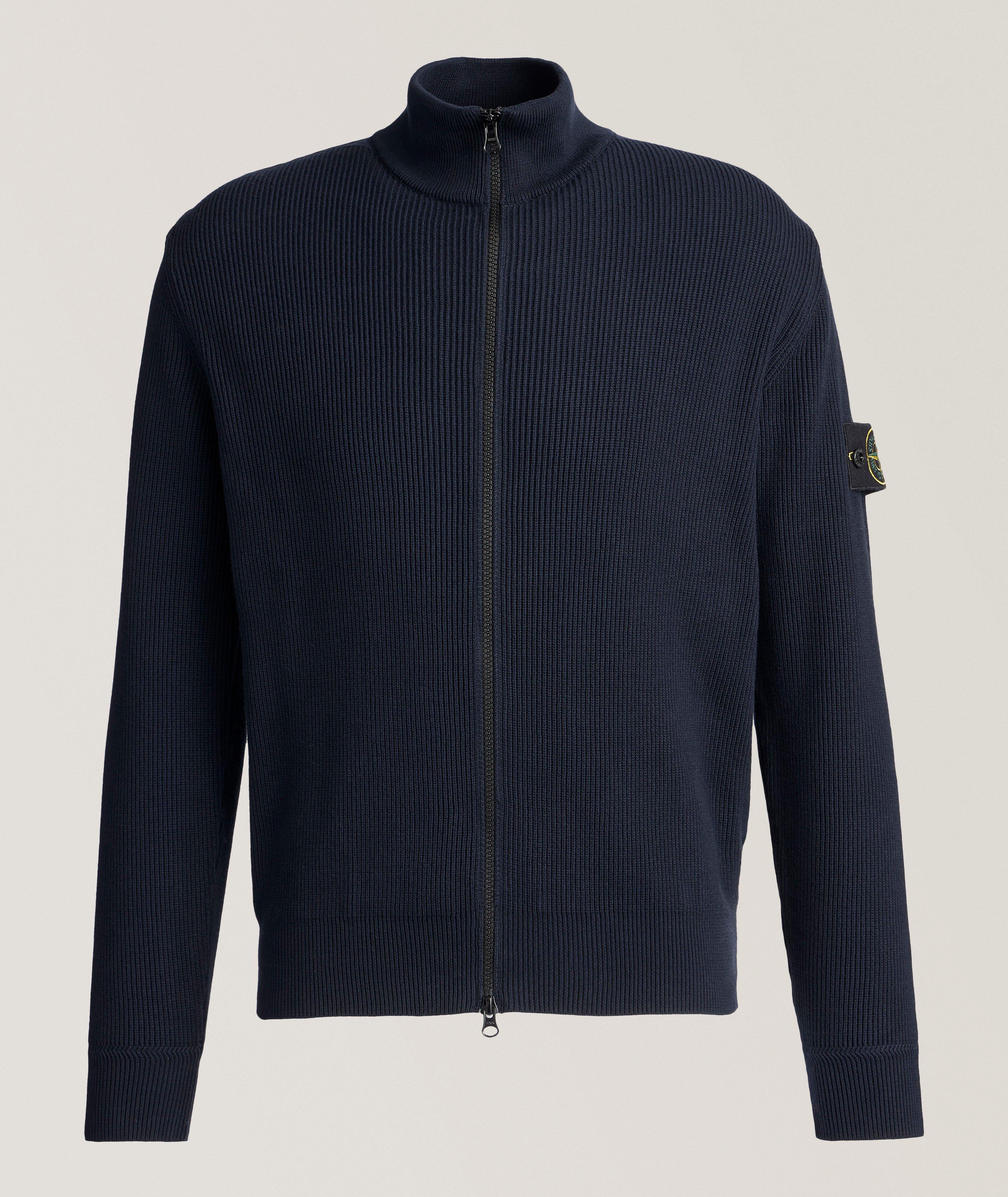 Stone Island Pull en tricot côtelé de coton à glissière