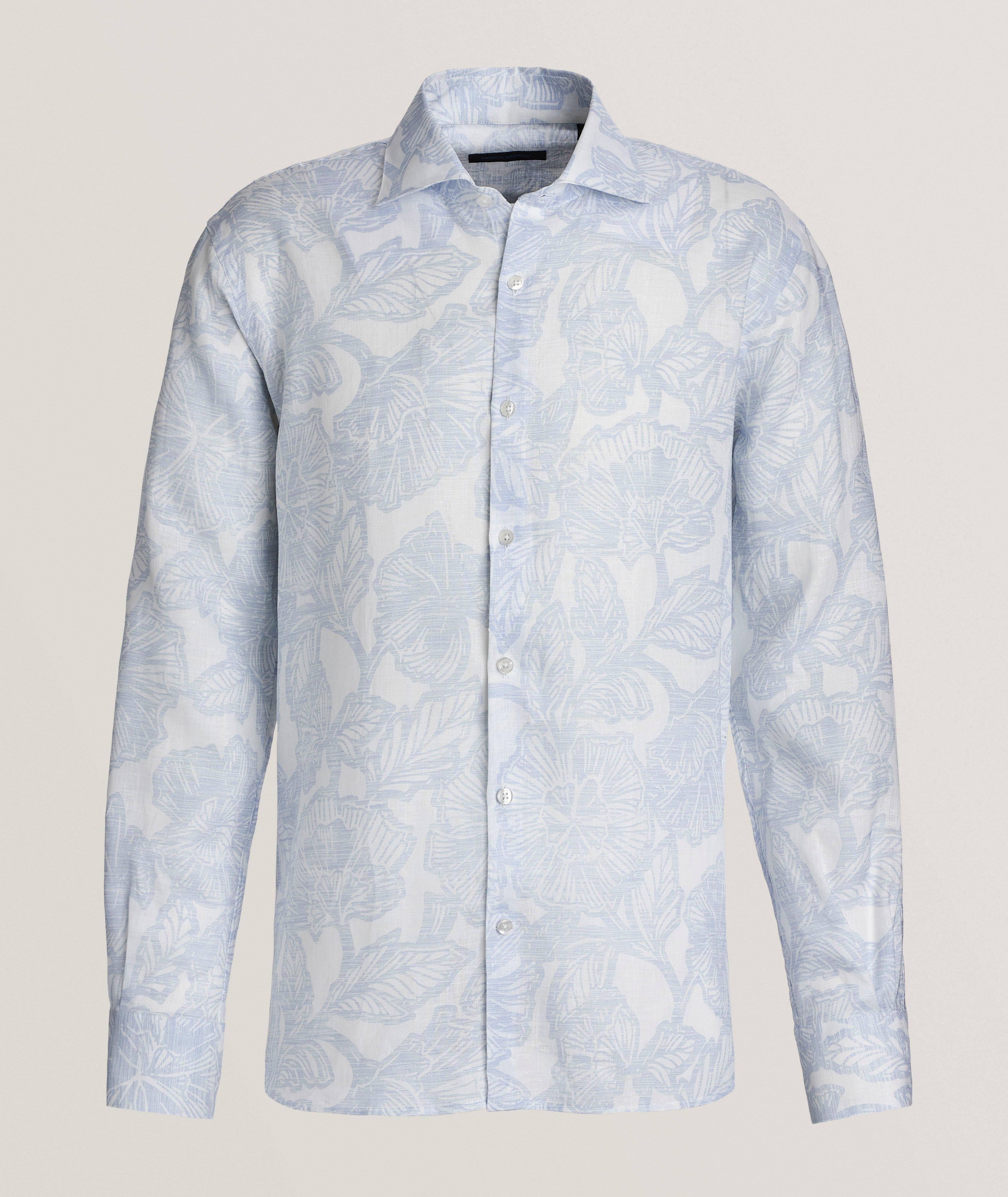 Patrick Assaraf Floral Print Linen Shirt