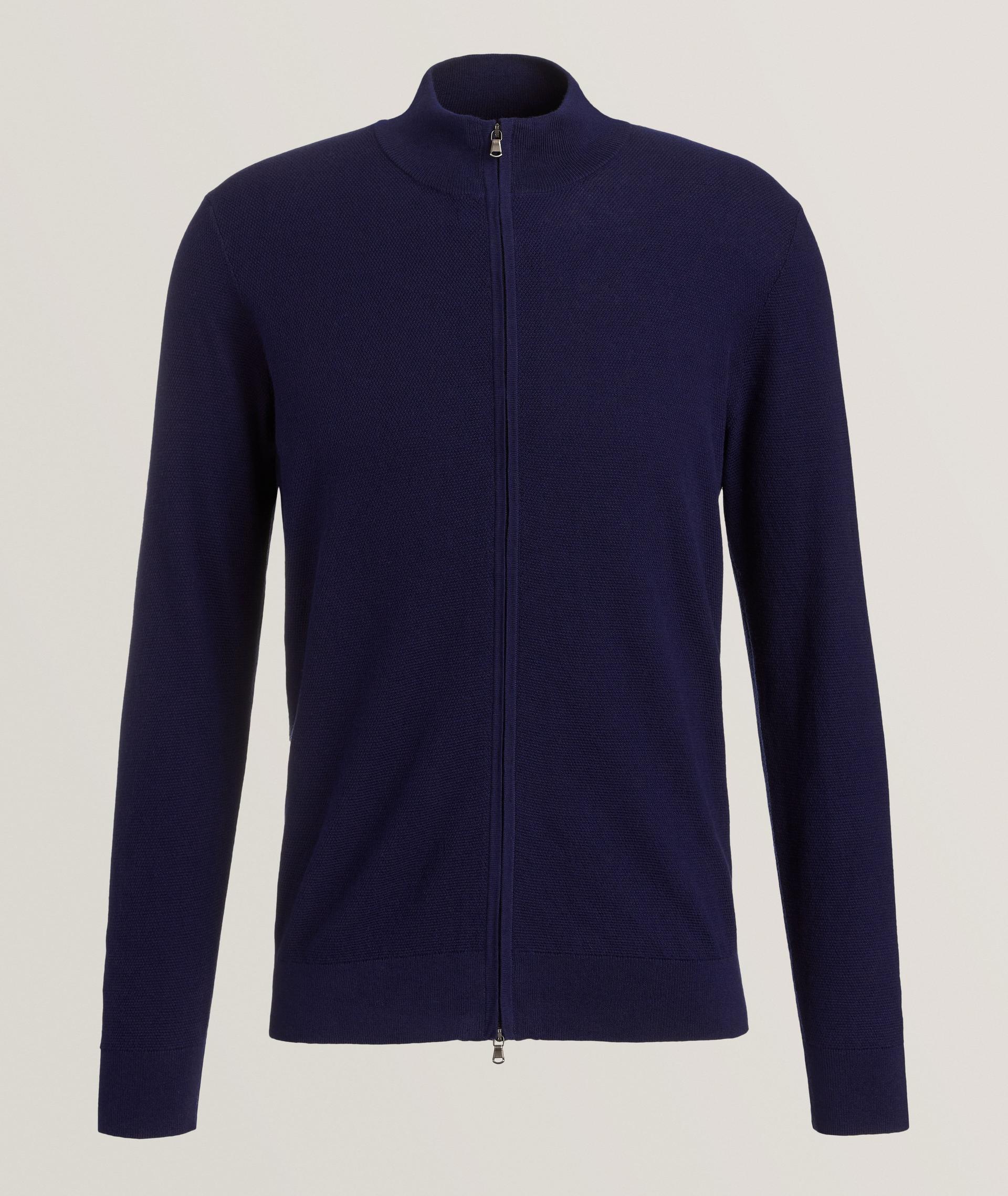 Pull en mélange de coton à motif caviar et à glissière image 0