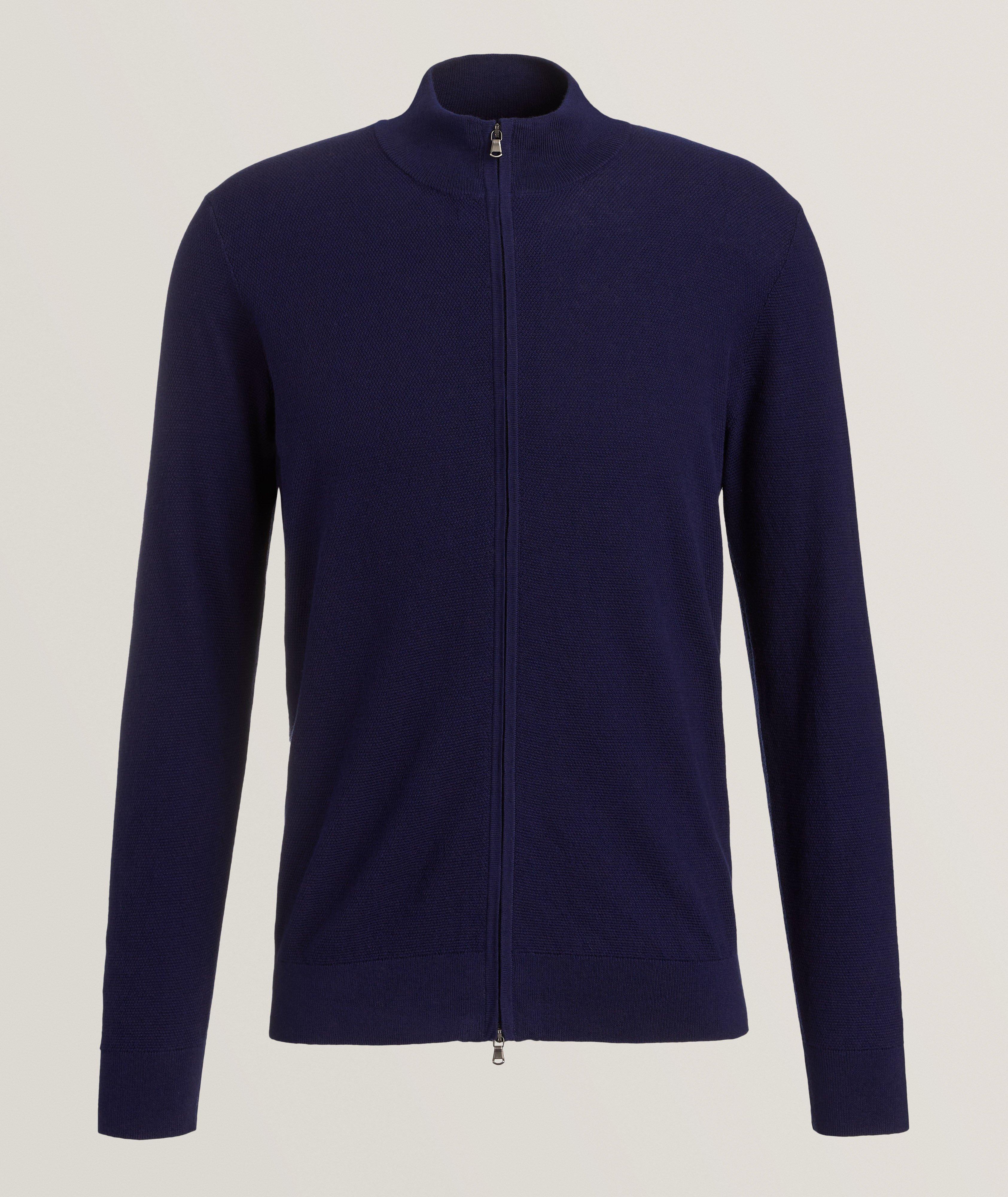 Birdseye Cotton-Blend Full-Zip Sweater image 0