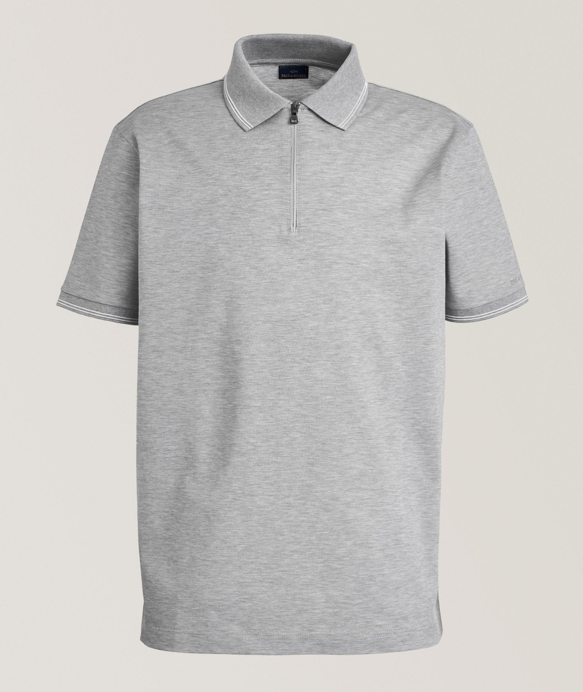 Polo en piqué de coton à glissière partielle image 0