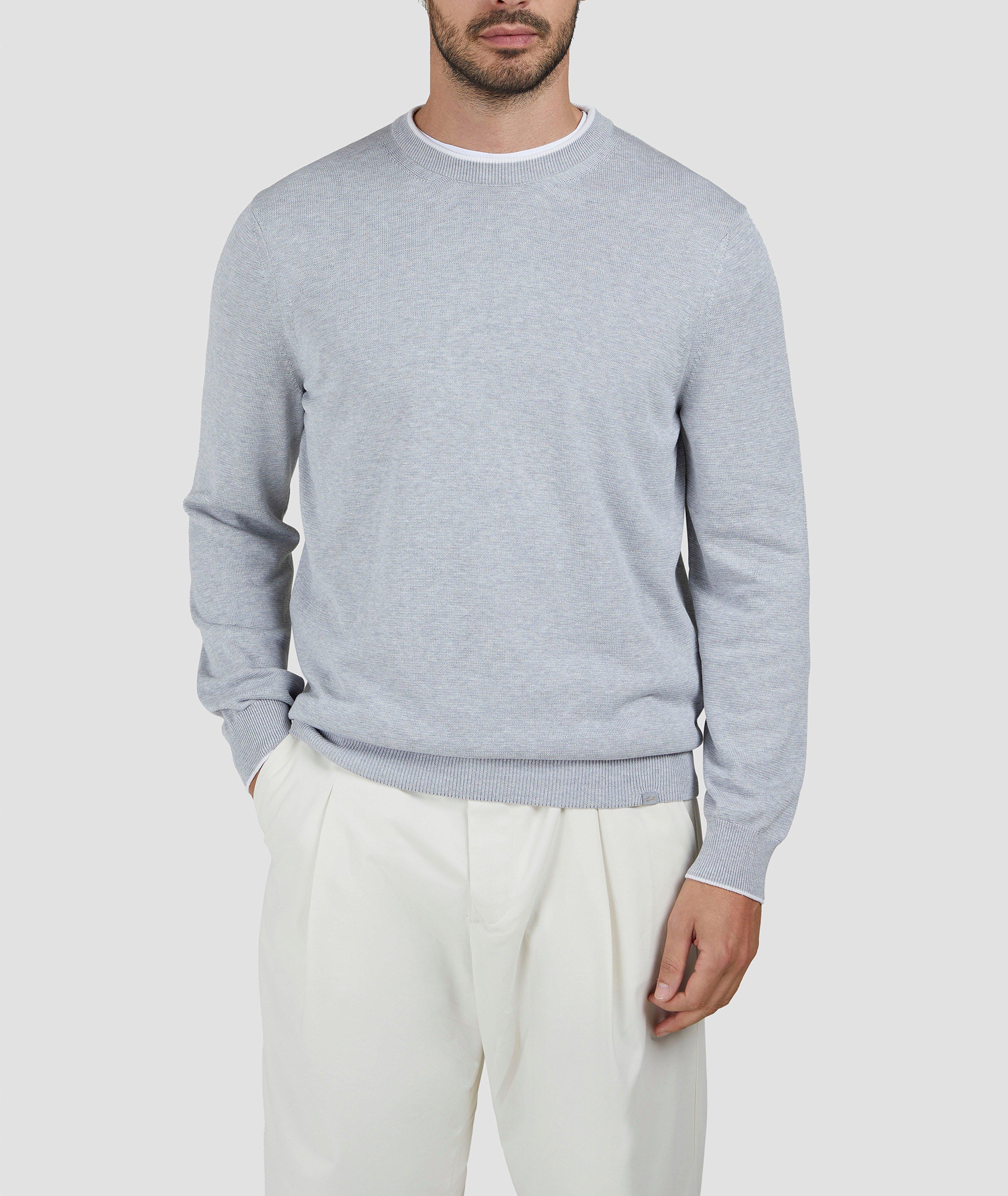 Tipped Silk-Cotton Crewneck Sweater image 1