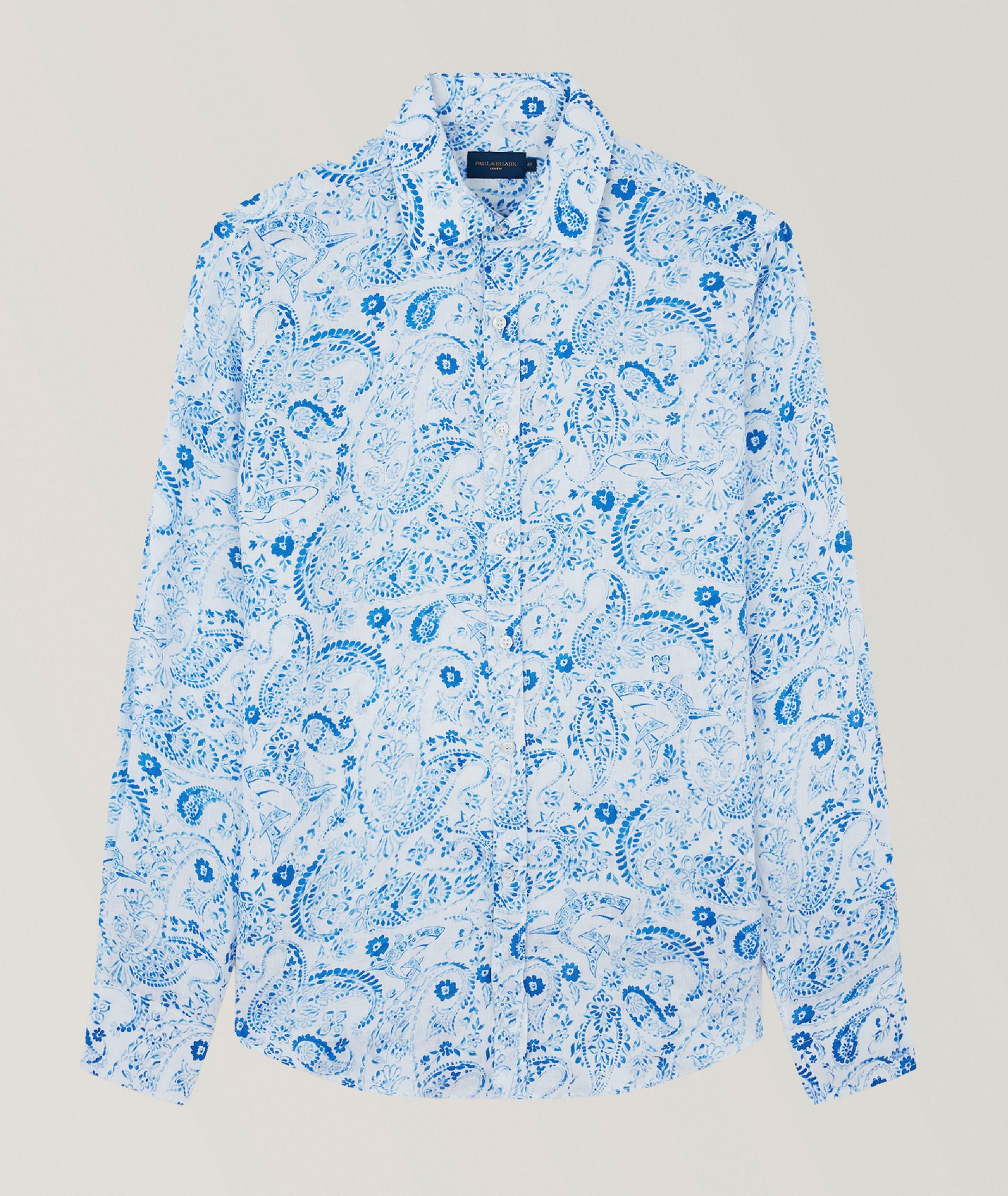 Chemise en lin à motif de requins et paisley image 0