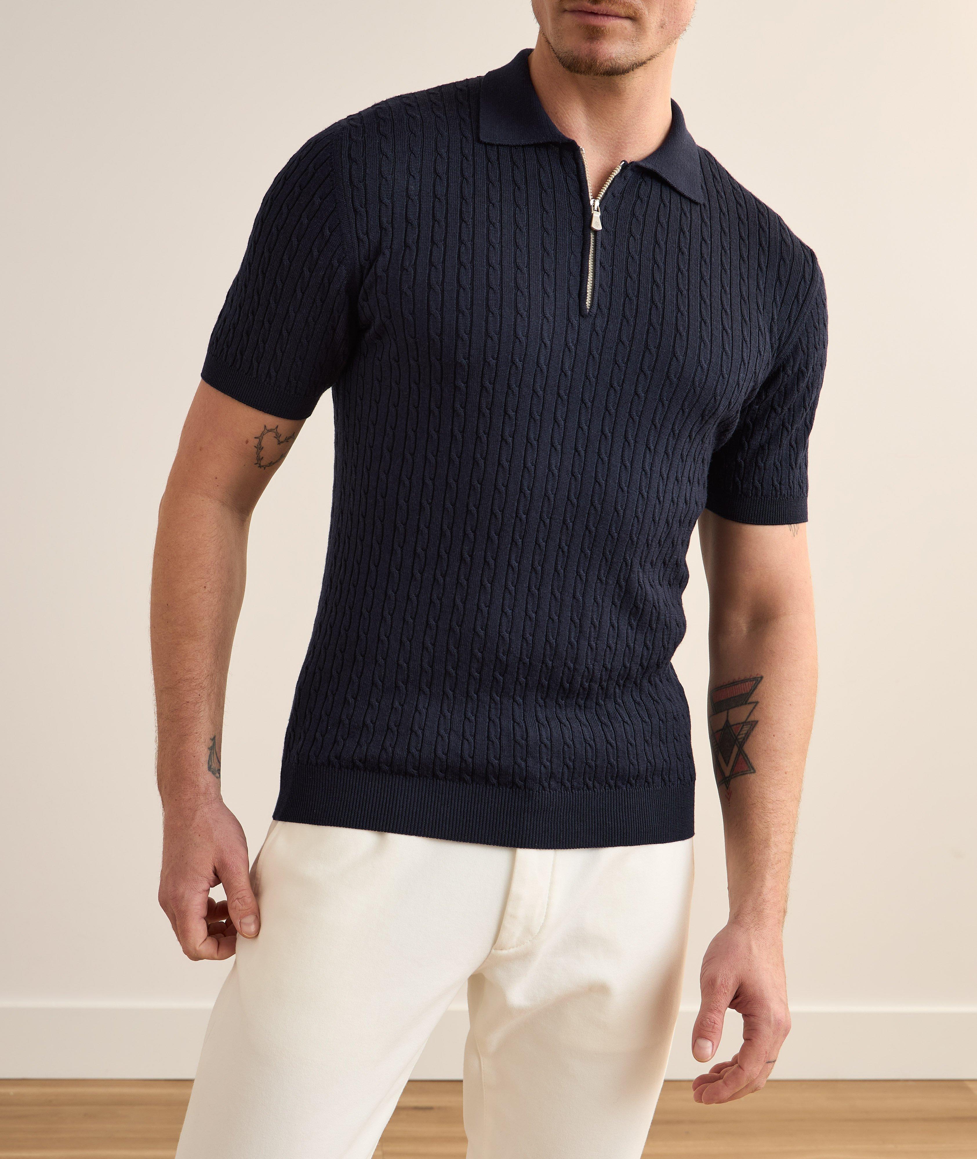 Wool-Silk Cable Knit Polo  image 1