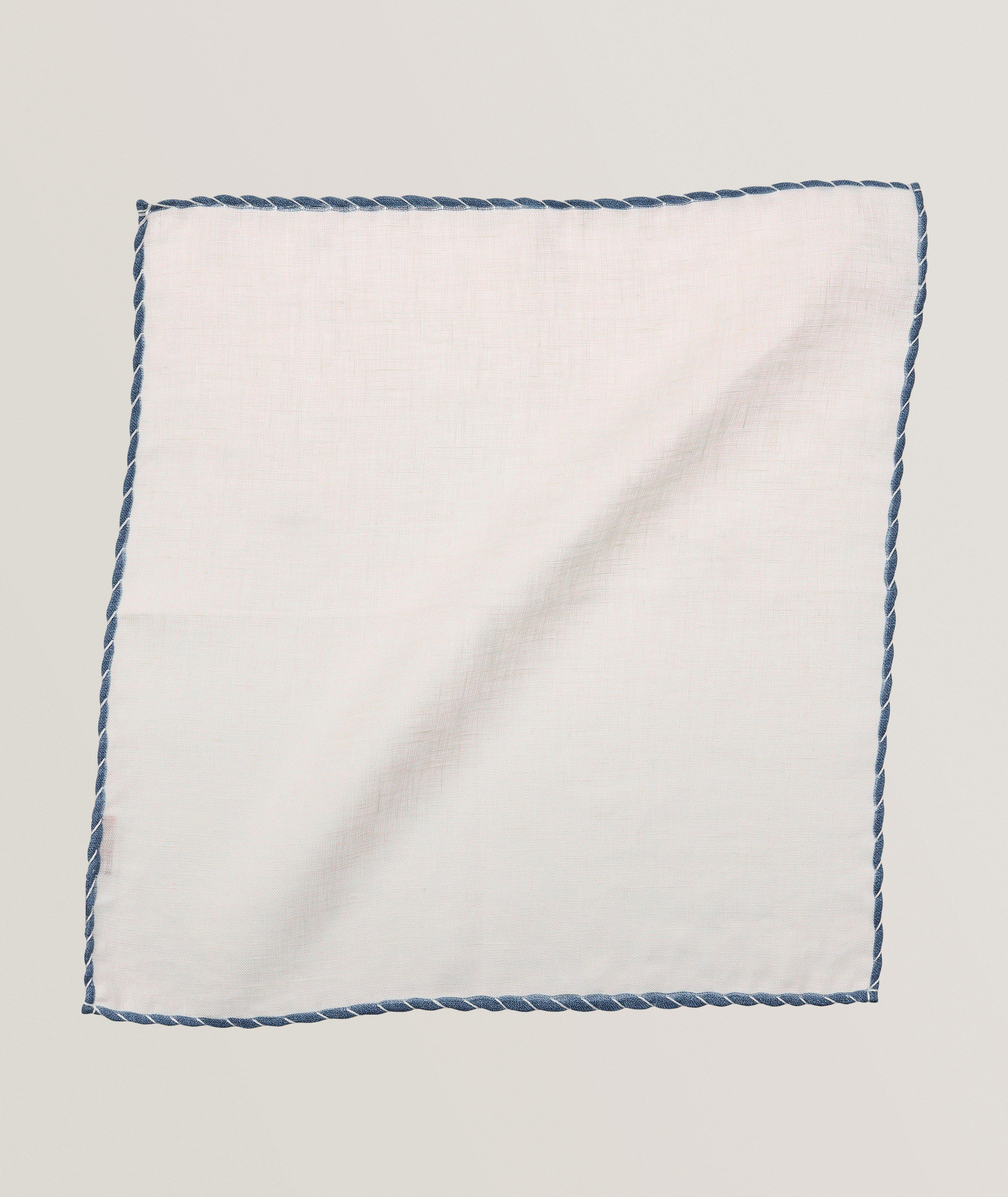 Eleventy Striped Piping Linen Pocket Square