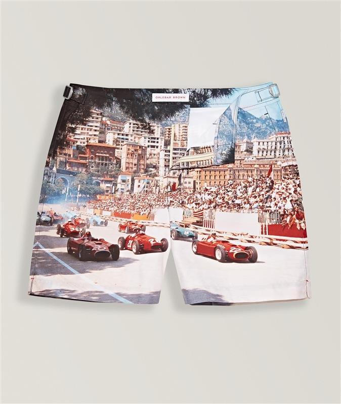 Short de bain Bulldog avec photo de voitures de course image 0