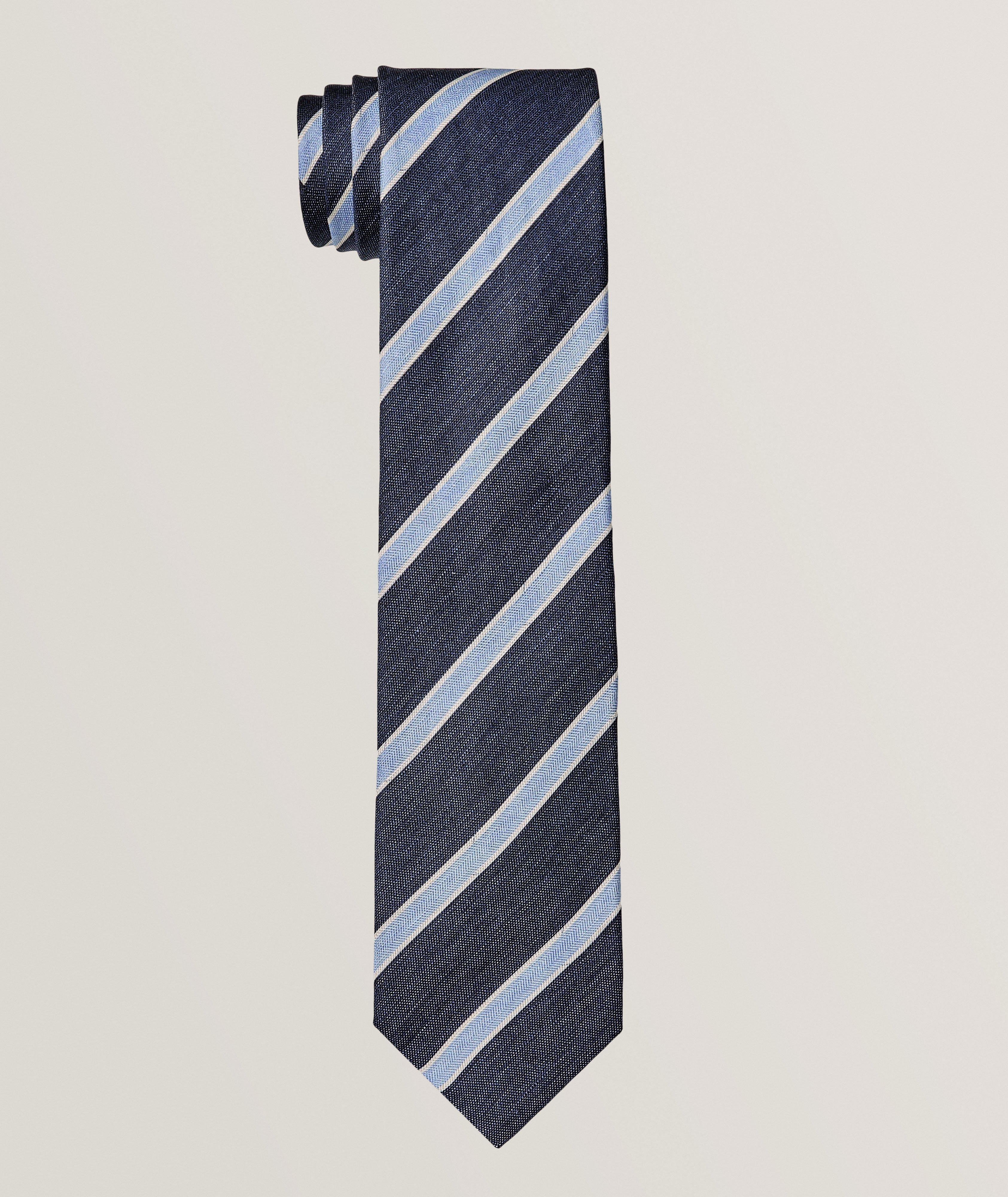 Stripe Silk-Linen Tie  image 0