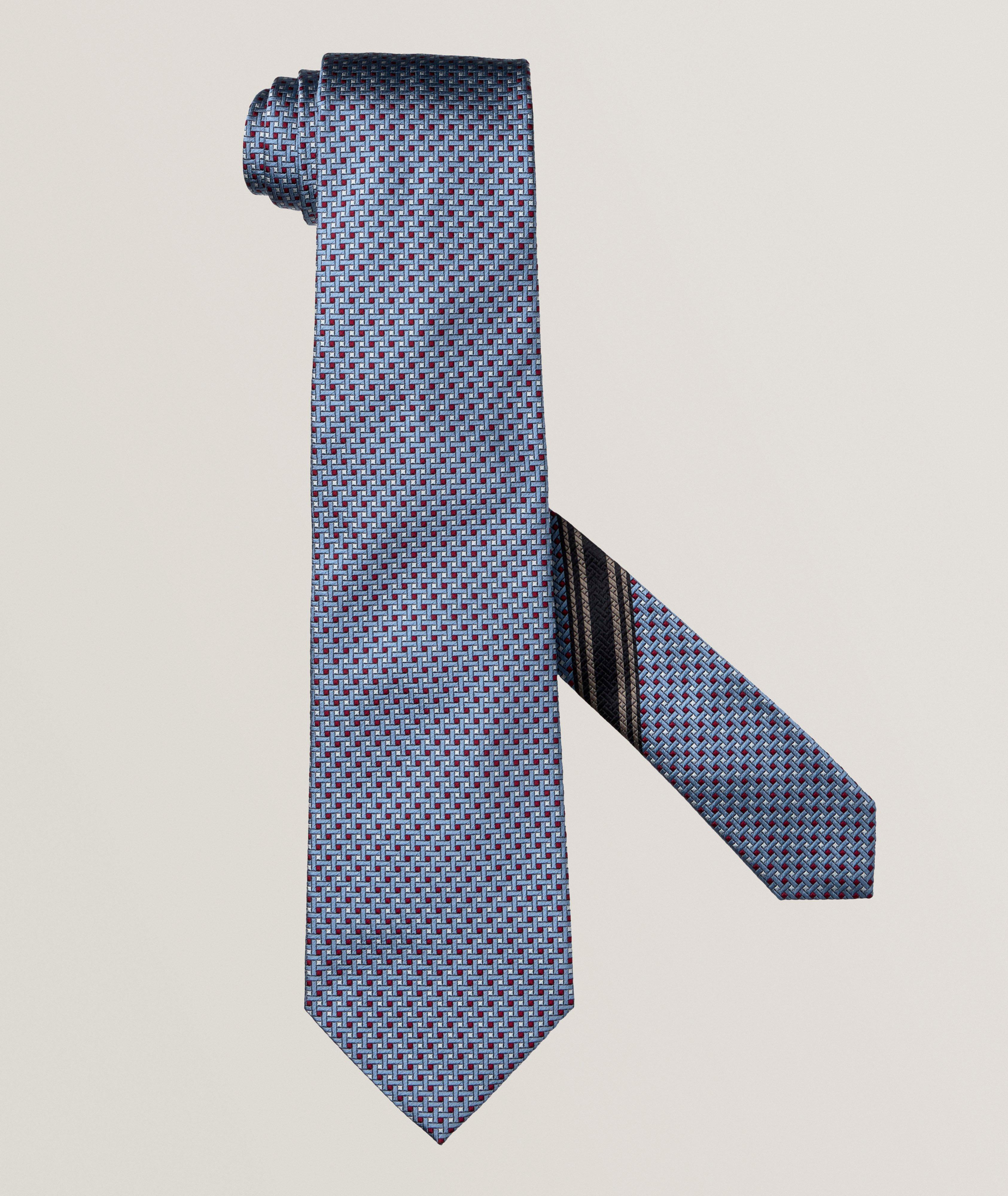 Micro-Linear Geometric Jacquard Silk Tie image 0