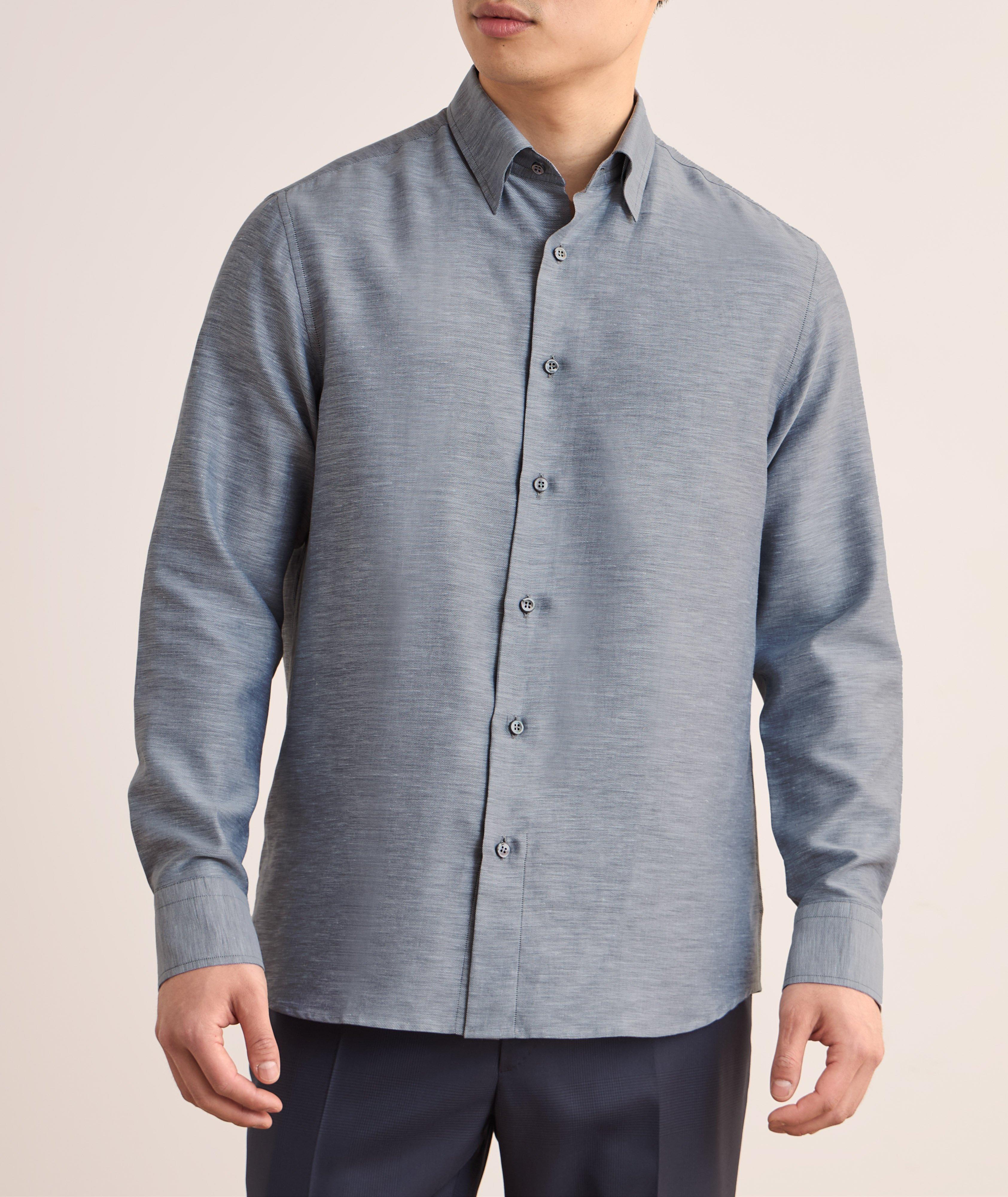 Hidden Button-Down Cotton-Linen Shirt  image 1