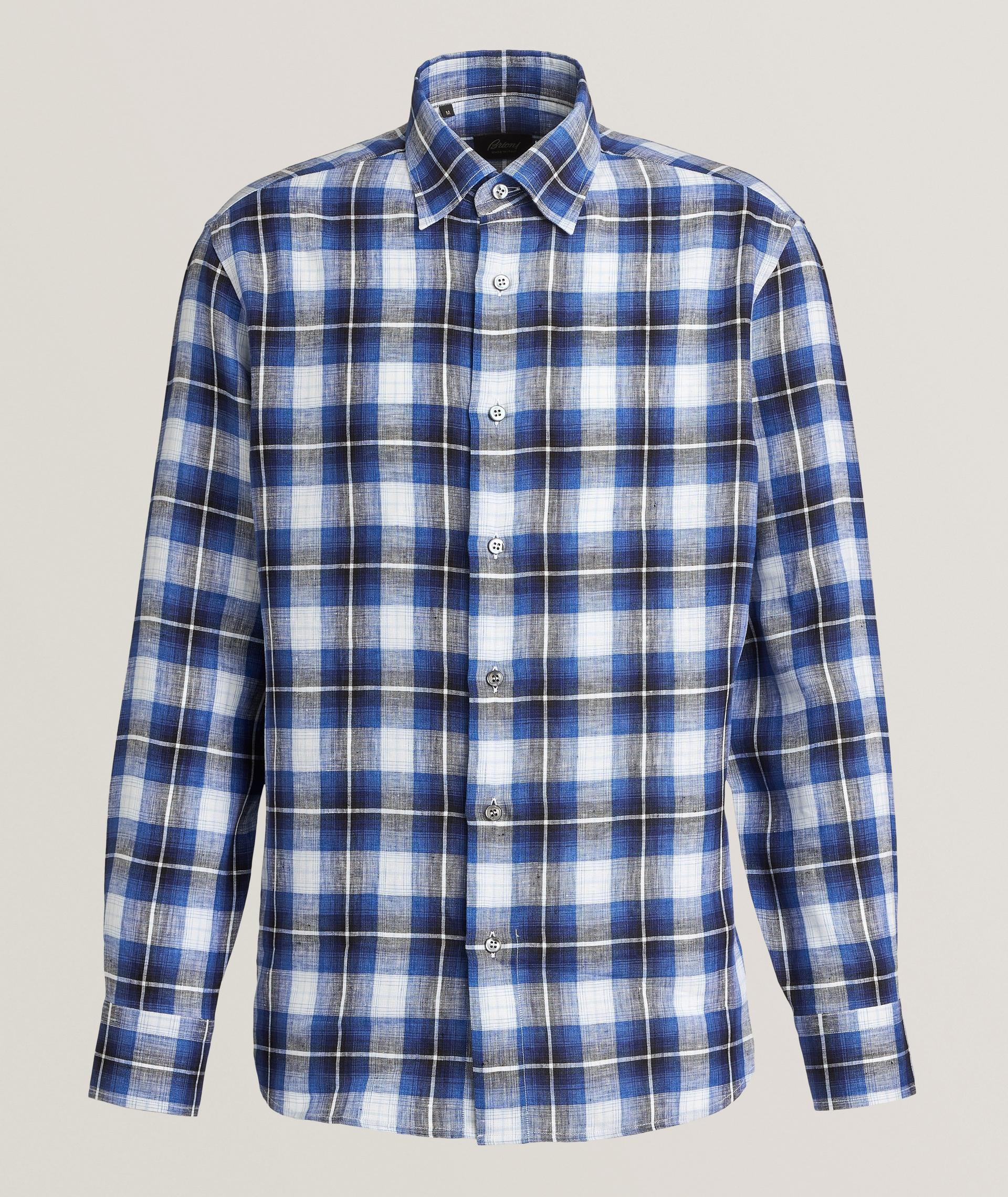 Hidden Button-Down Check Linen Shirt  image 0