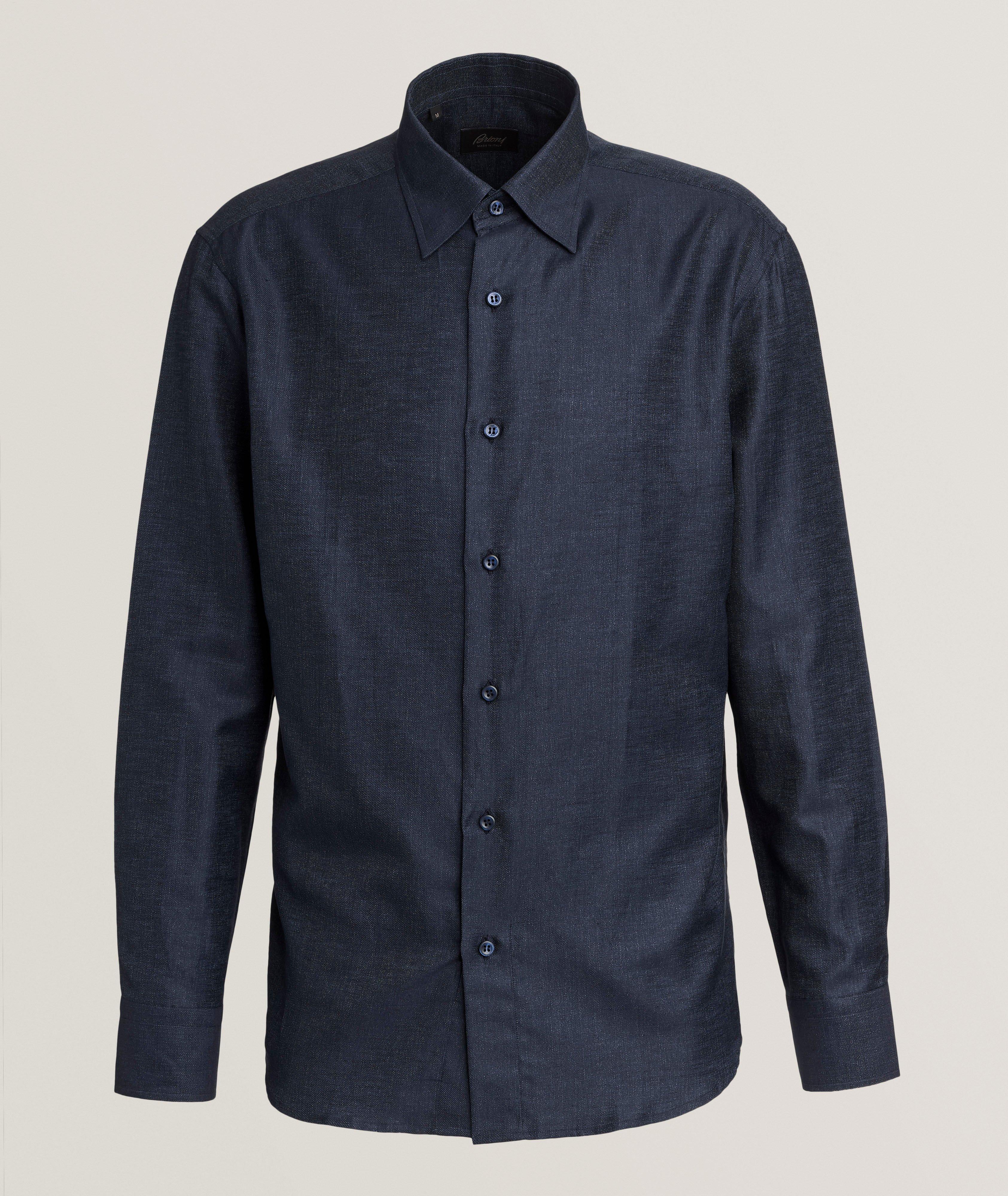 Brioni Hidden Button-Down Cotton-Linen Shirt 