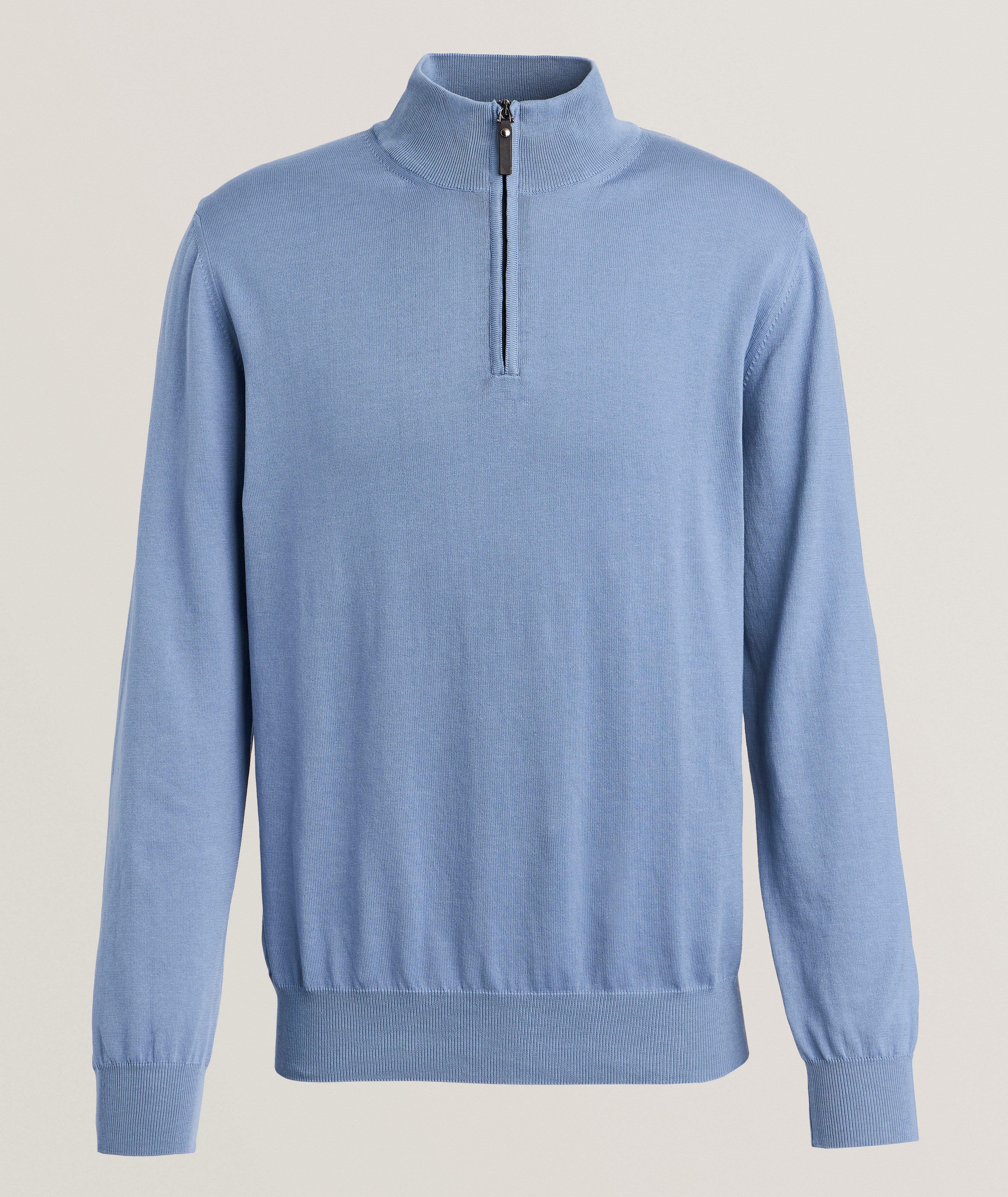 HALF ZIP LONG SLEEVE POWDER BLUE KNIT image 0