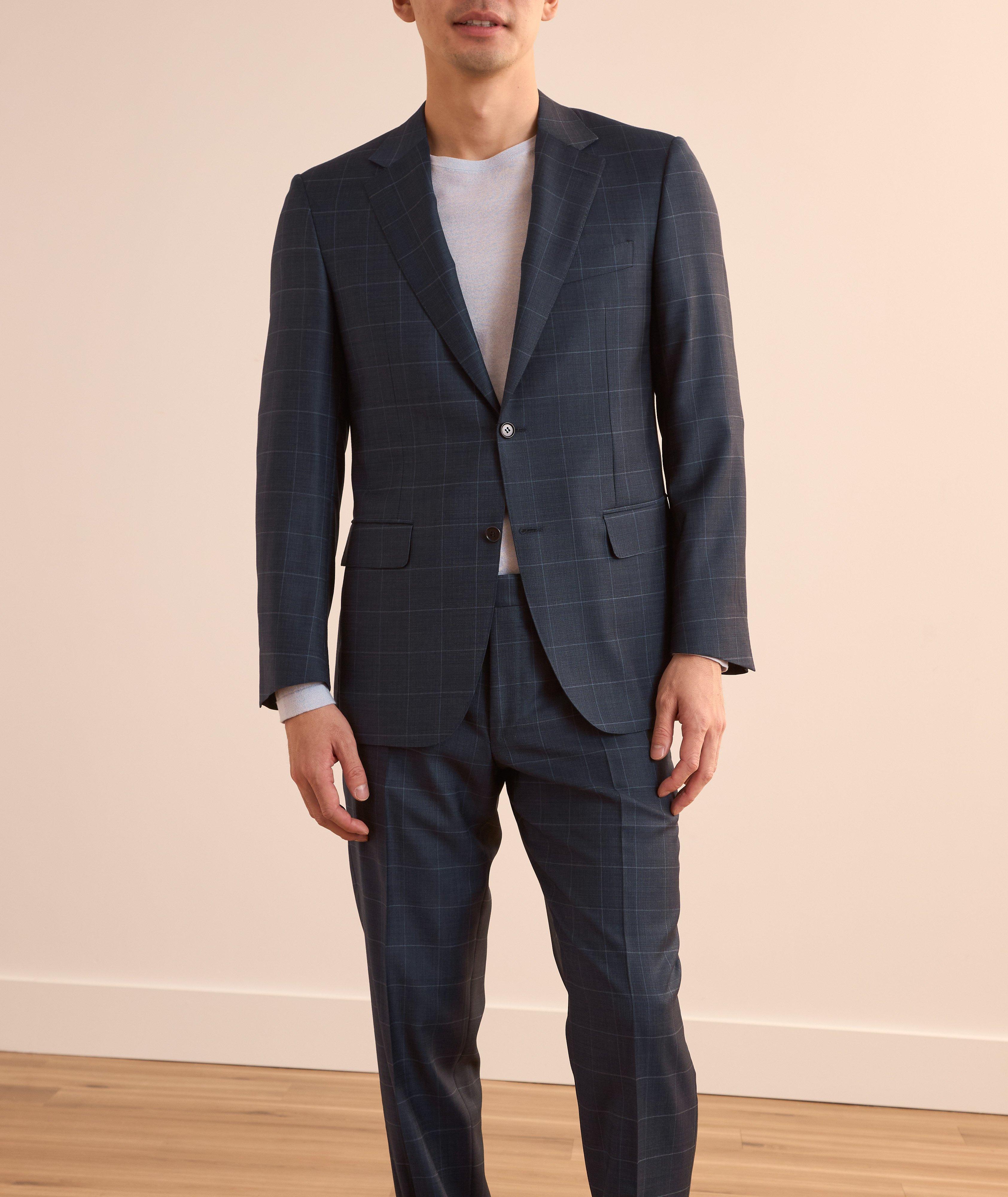 Denim-Effect Windowpane Wool Suit image 1