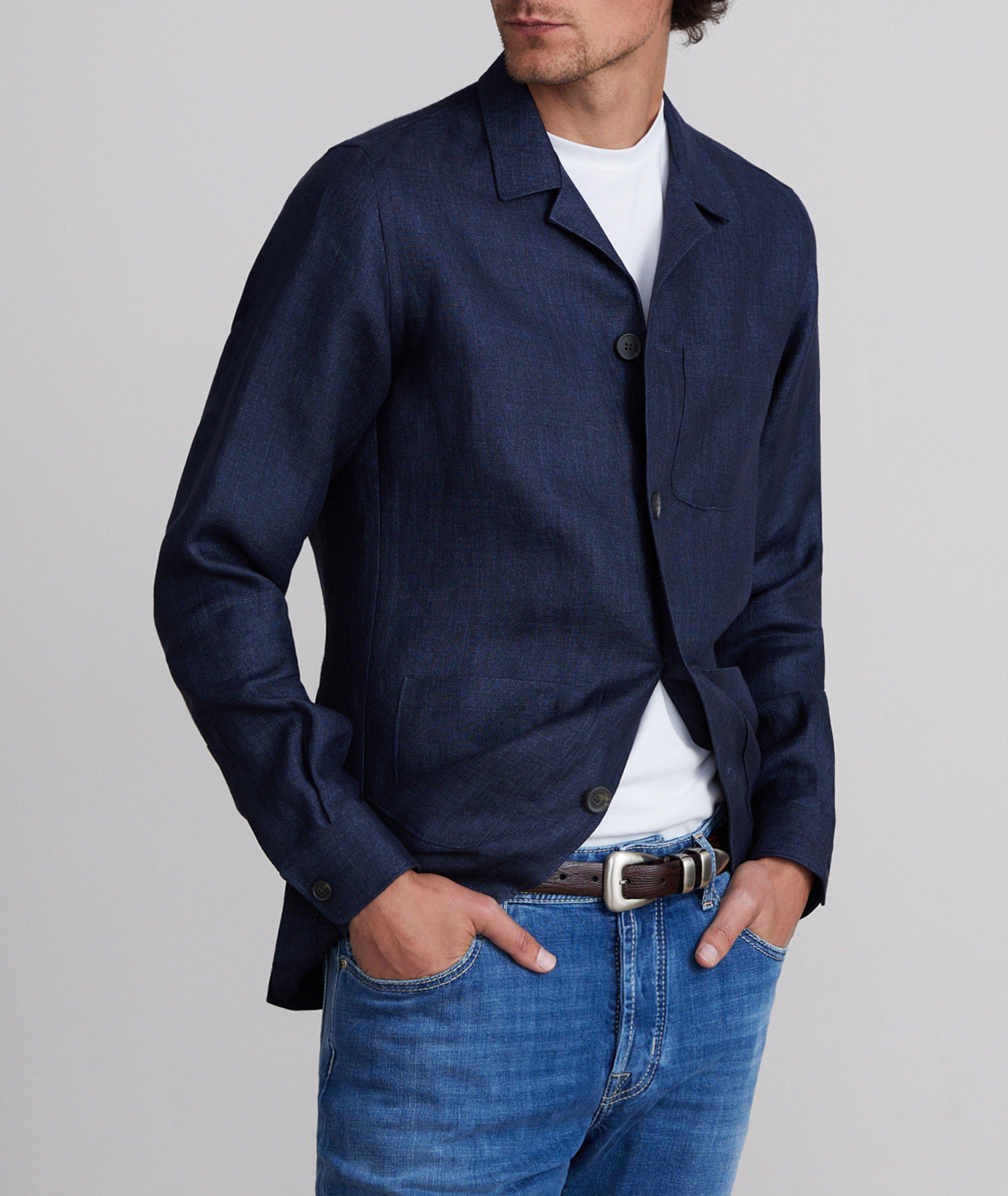 NAVY LINEN SOLID TWILL 3 OPEN PATCH D-CONSTRUCTED SHIRT JACK image 1