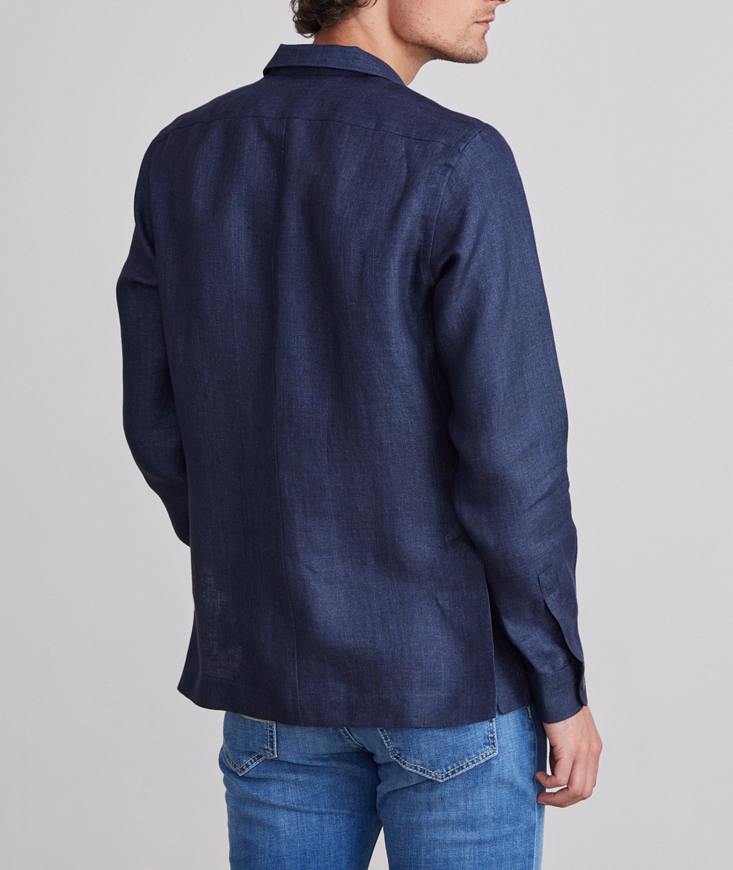 NAVY LINEN SOLID TWILL 3 OPEN PATCH D-CONSTRUCTED SHIRT JACK image 2