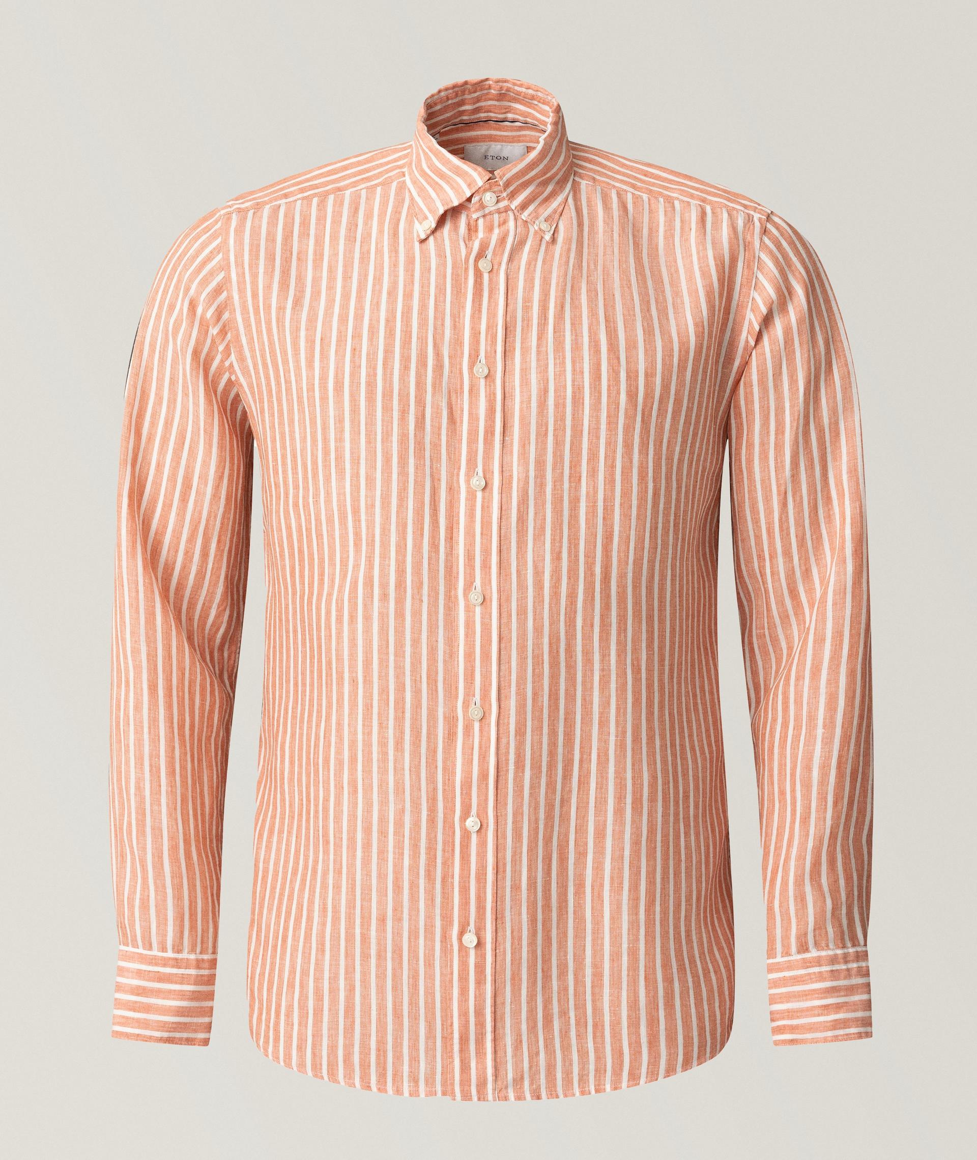 Chemise en lin à rayures de coupe contemporaine image 0