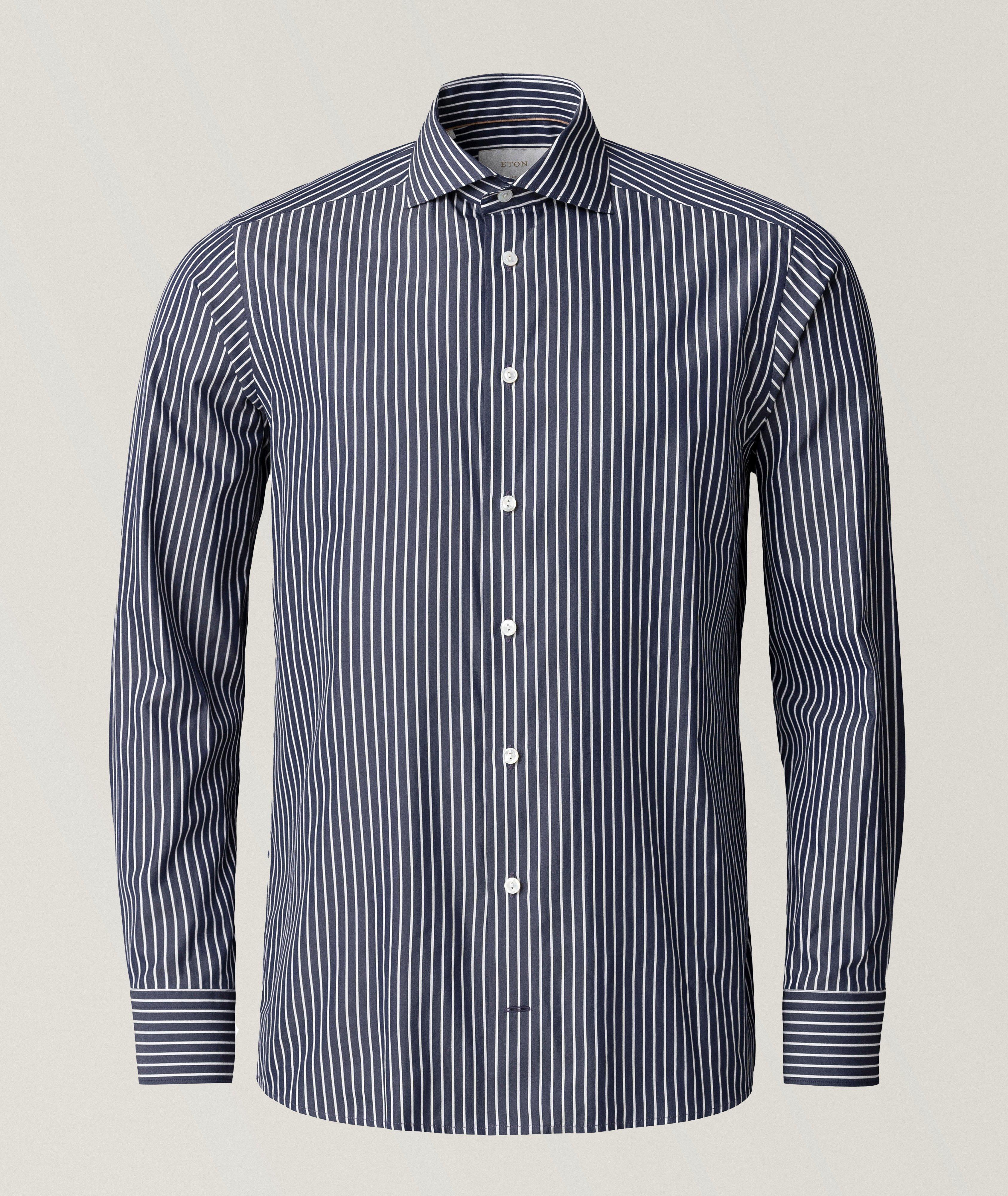 Slim-Fit Elevated Cotton & Silk Stripe Shirt image 1