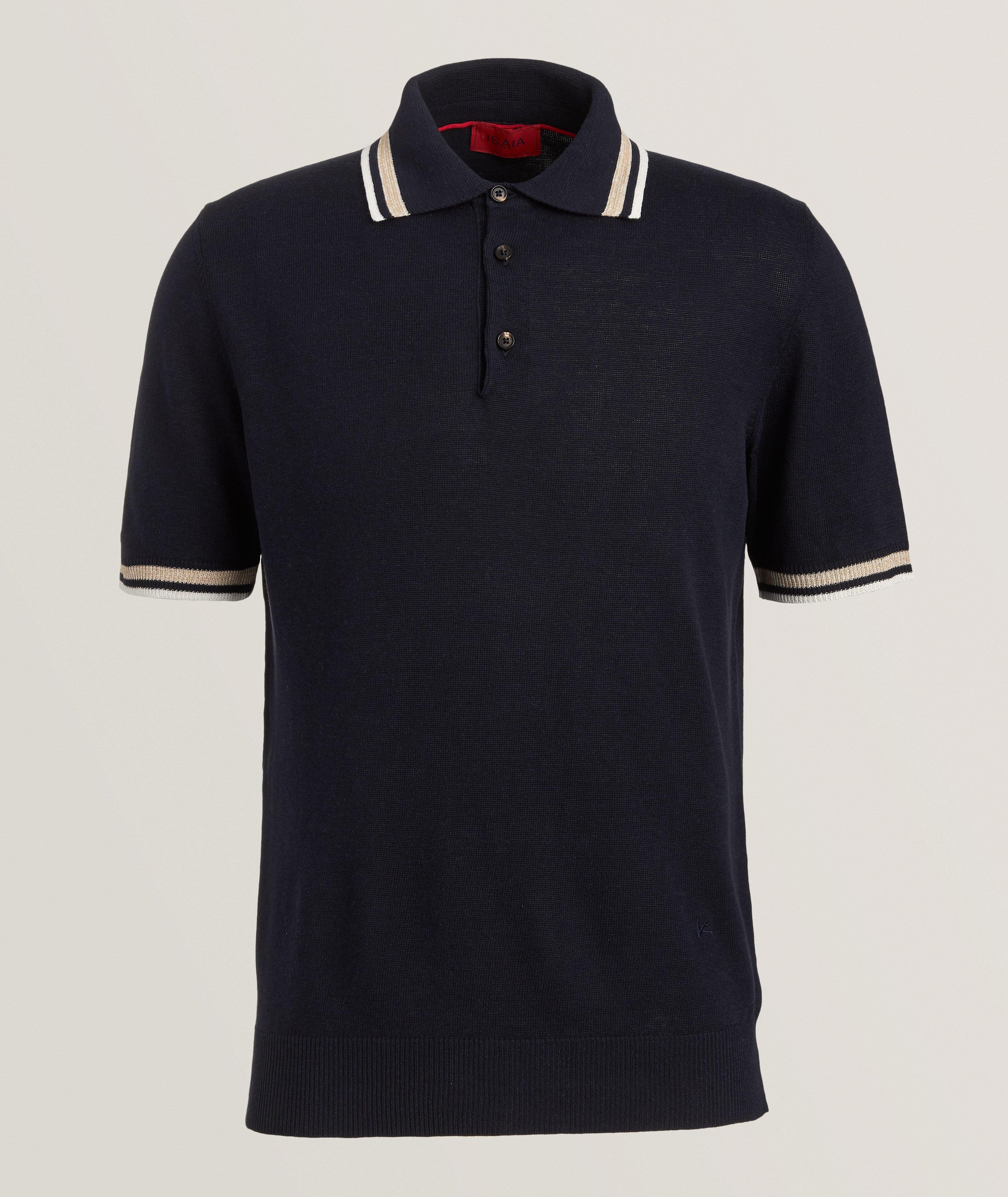 Striped Trims Silk-Linen Polo Shirt image 0