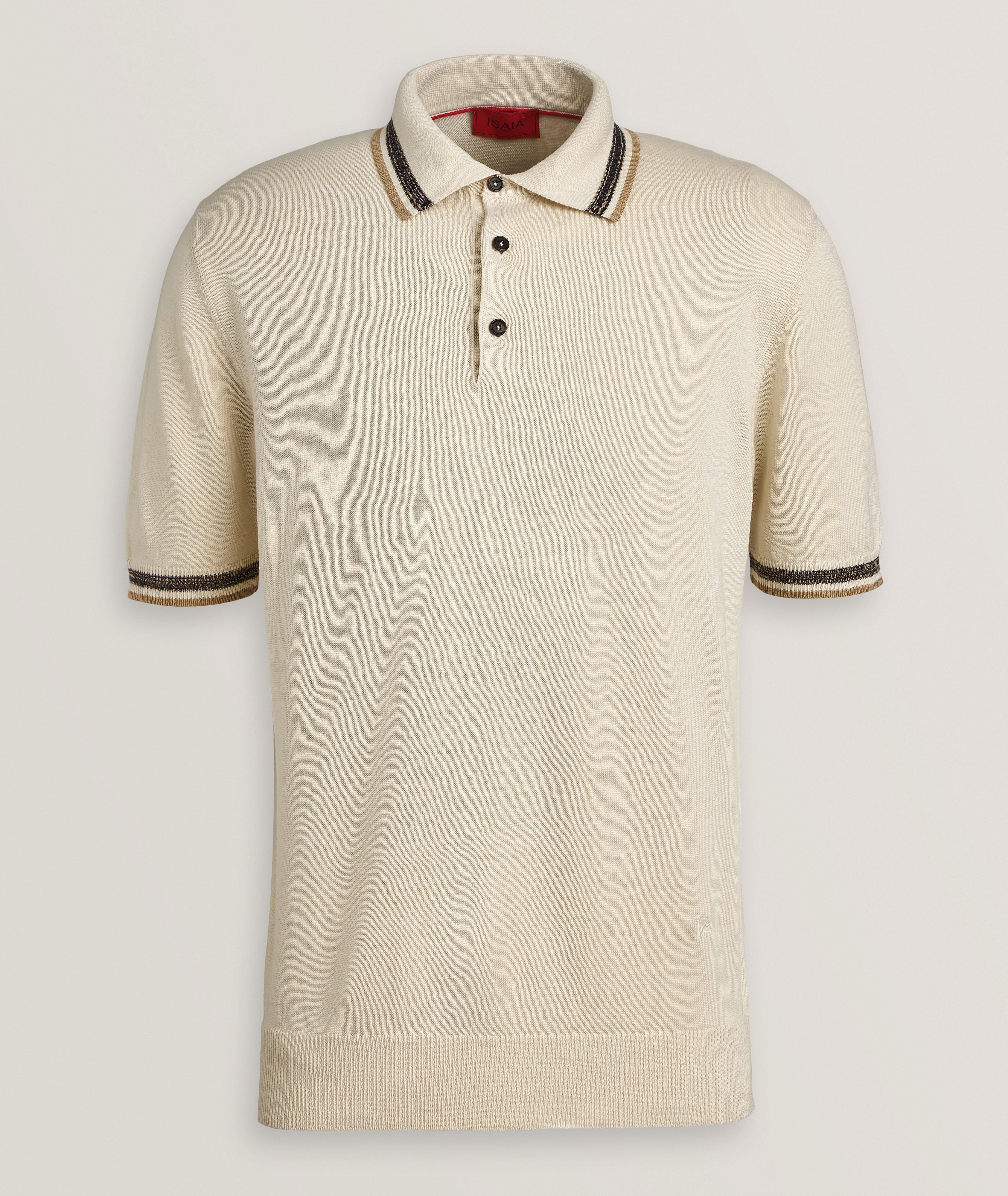 Striped Trims Silk-Linen Polo Shirt image 0