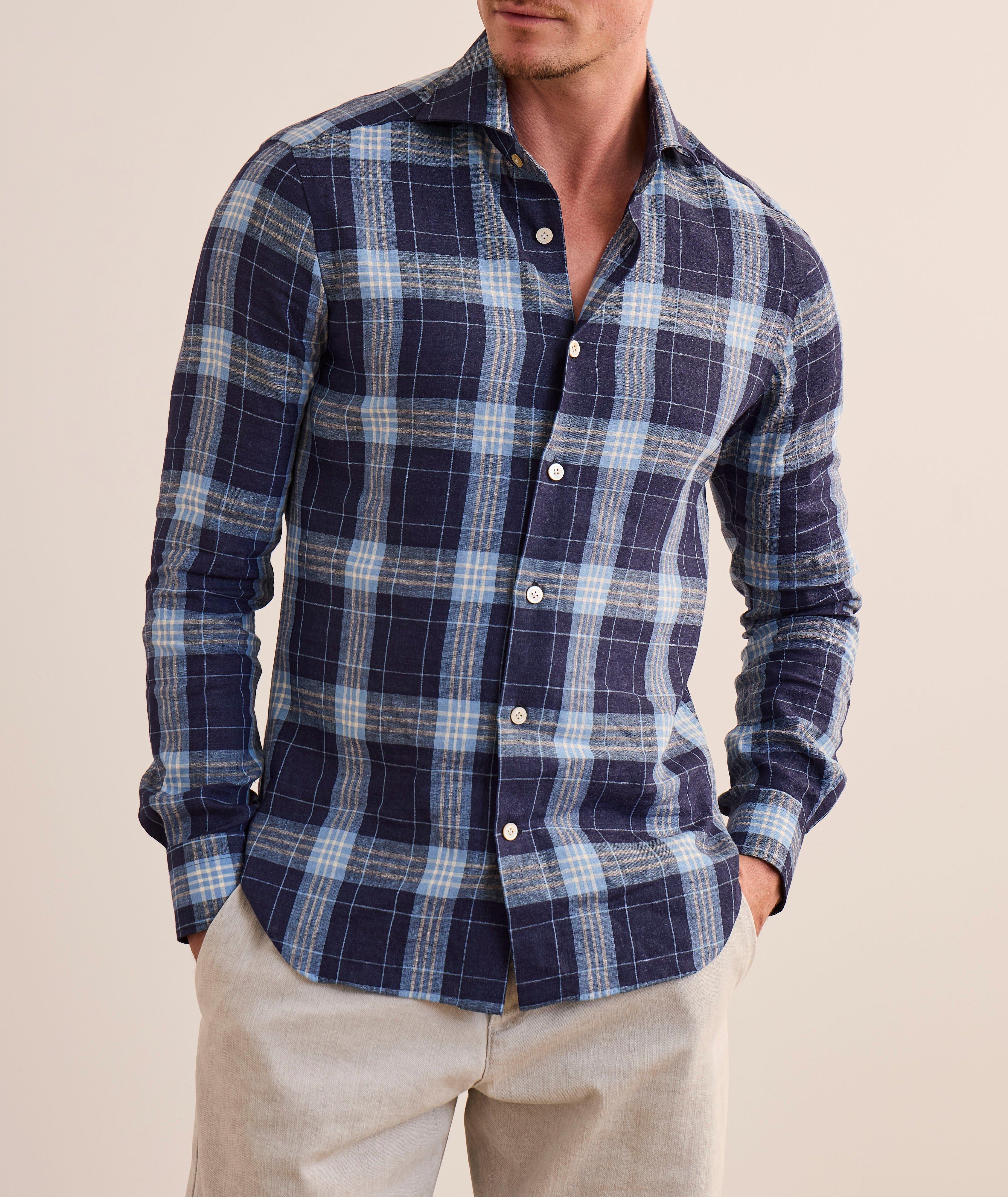 Plaid Stretch-Linen Shirt  image 1