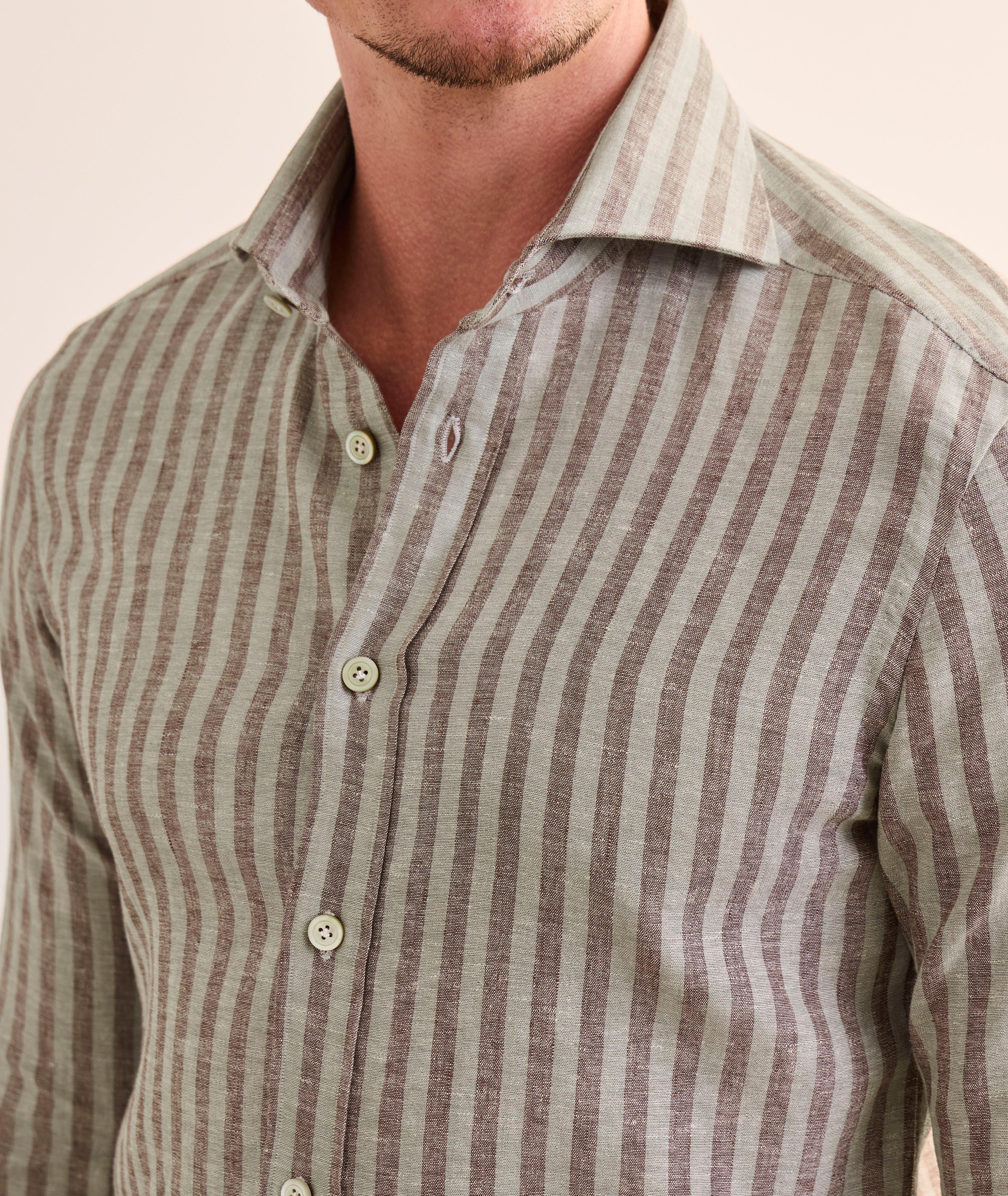 Wide Stripe Stretch-Linen Sport Shirt  image 3