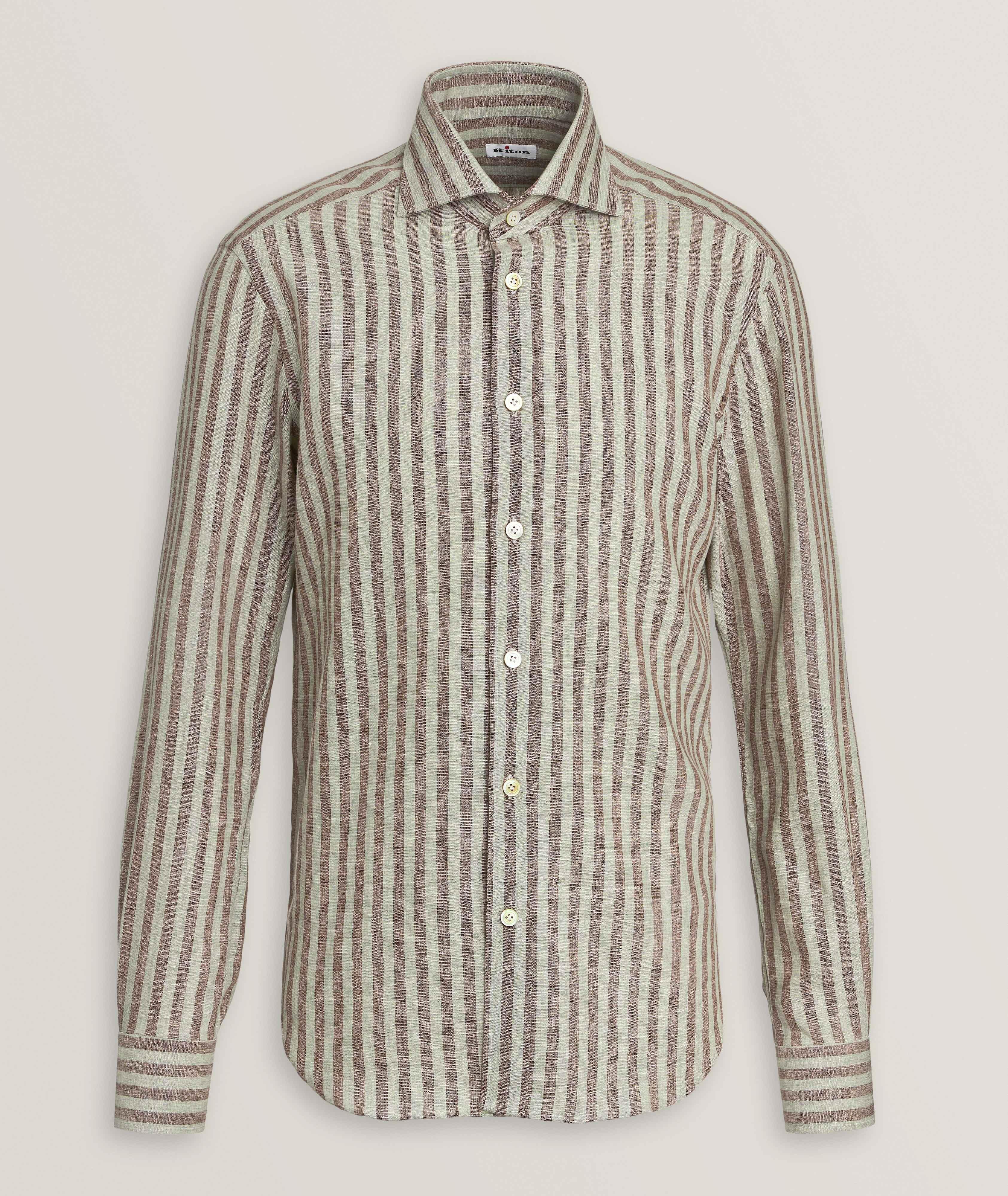 Wide Stripe Stretch-Linen Sport Shirt  image 0