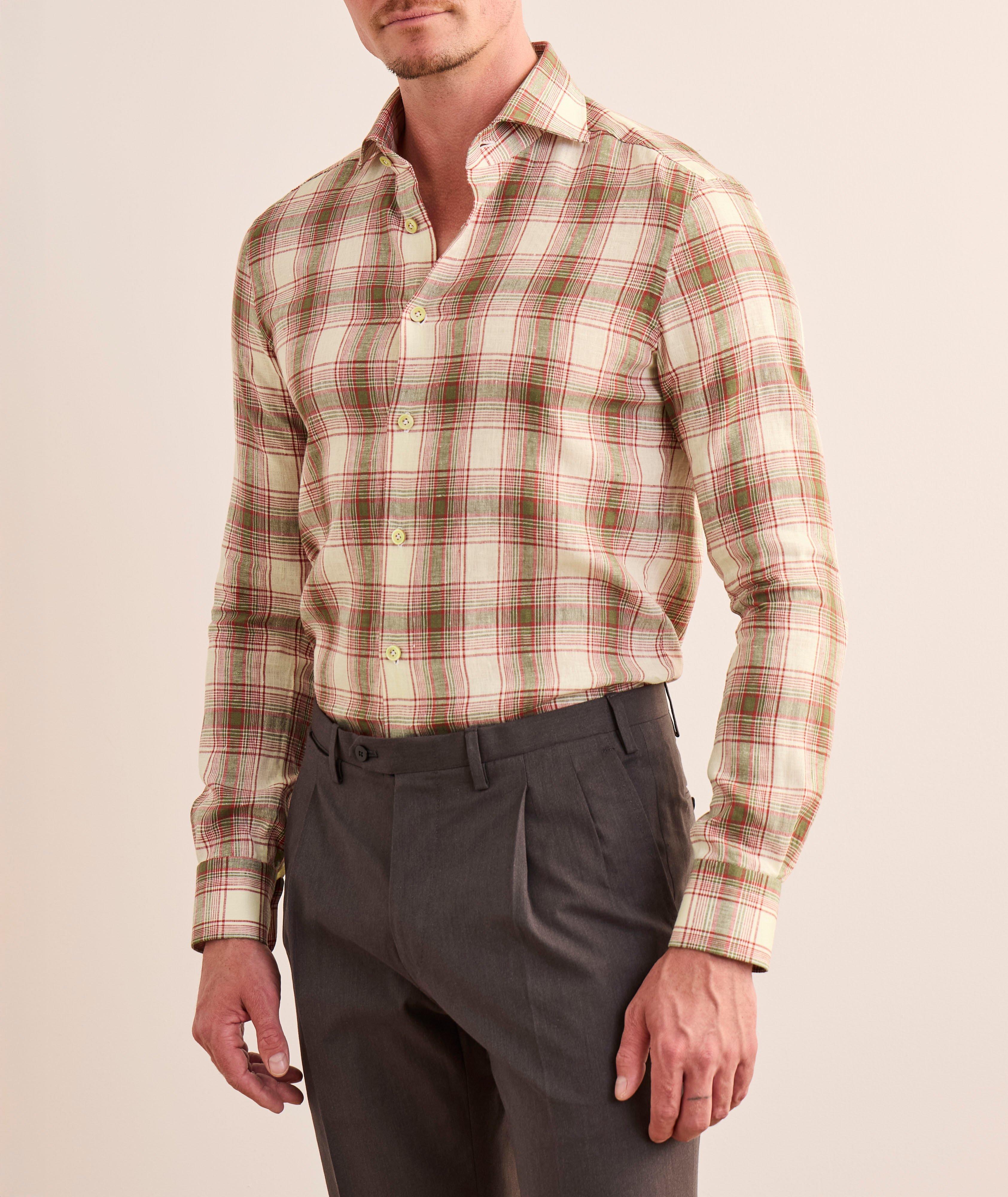 Plaid Stretch-Linen Sport Shirt  image 1