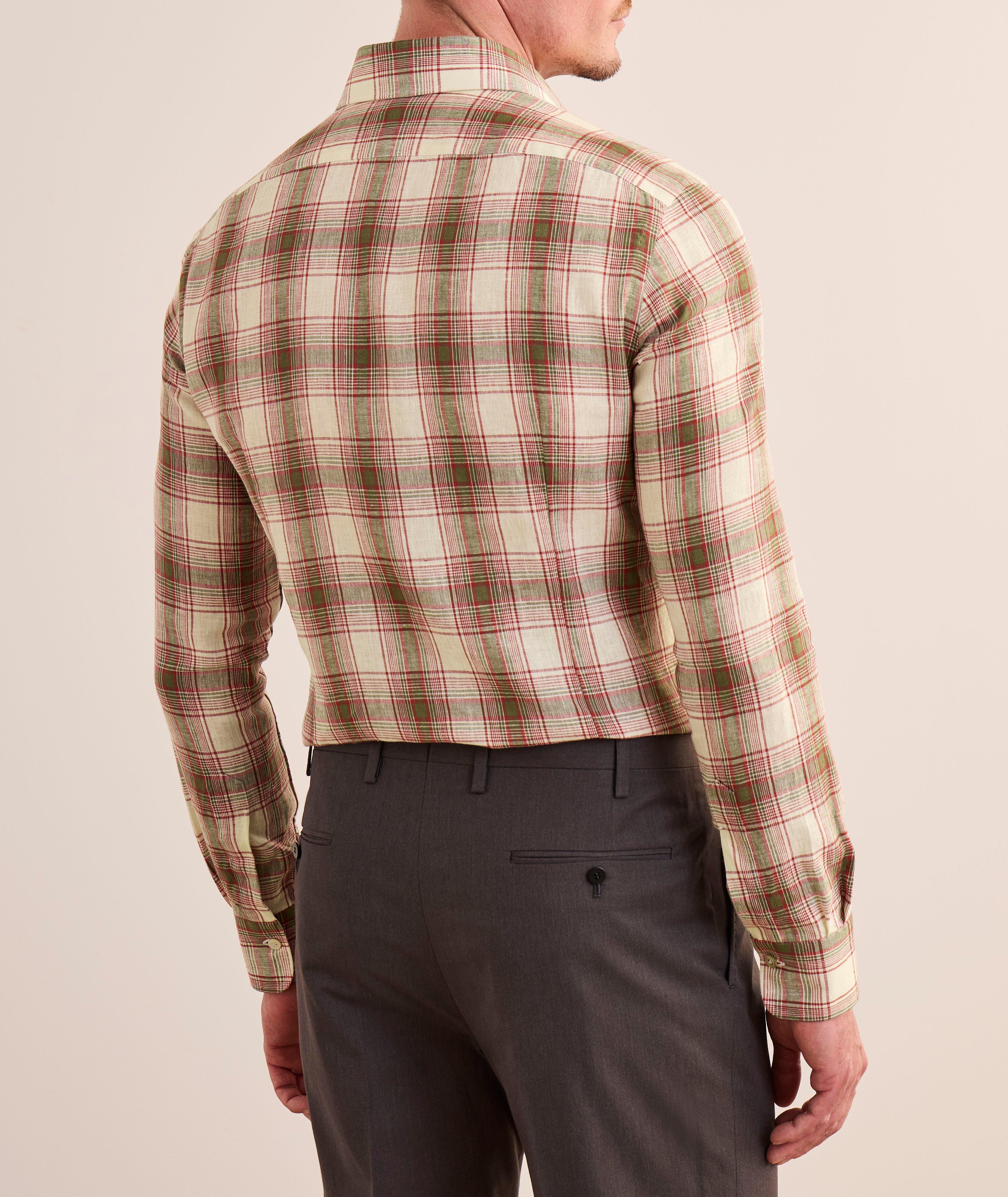 Plaid Stretch-Linen Sport Shirt  image 2