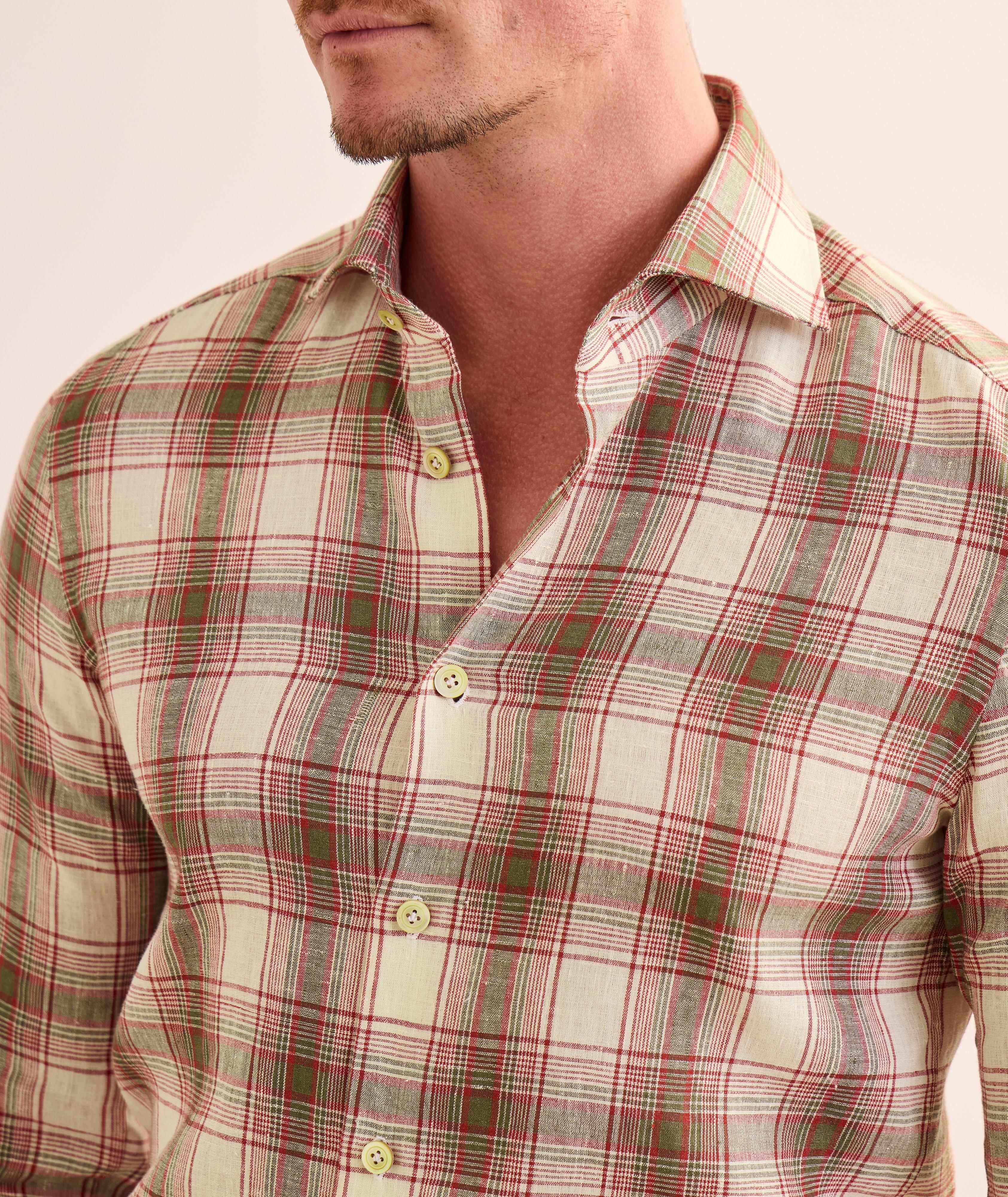 Plaid Stretch-Linen Sport Shirt  image 3