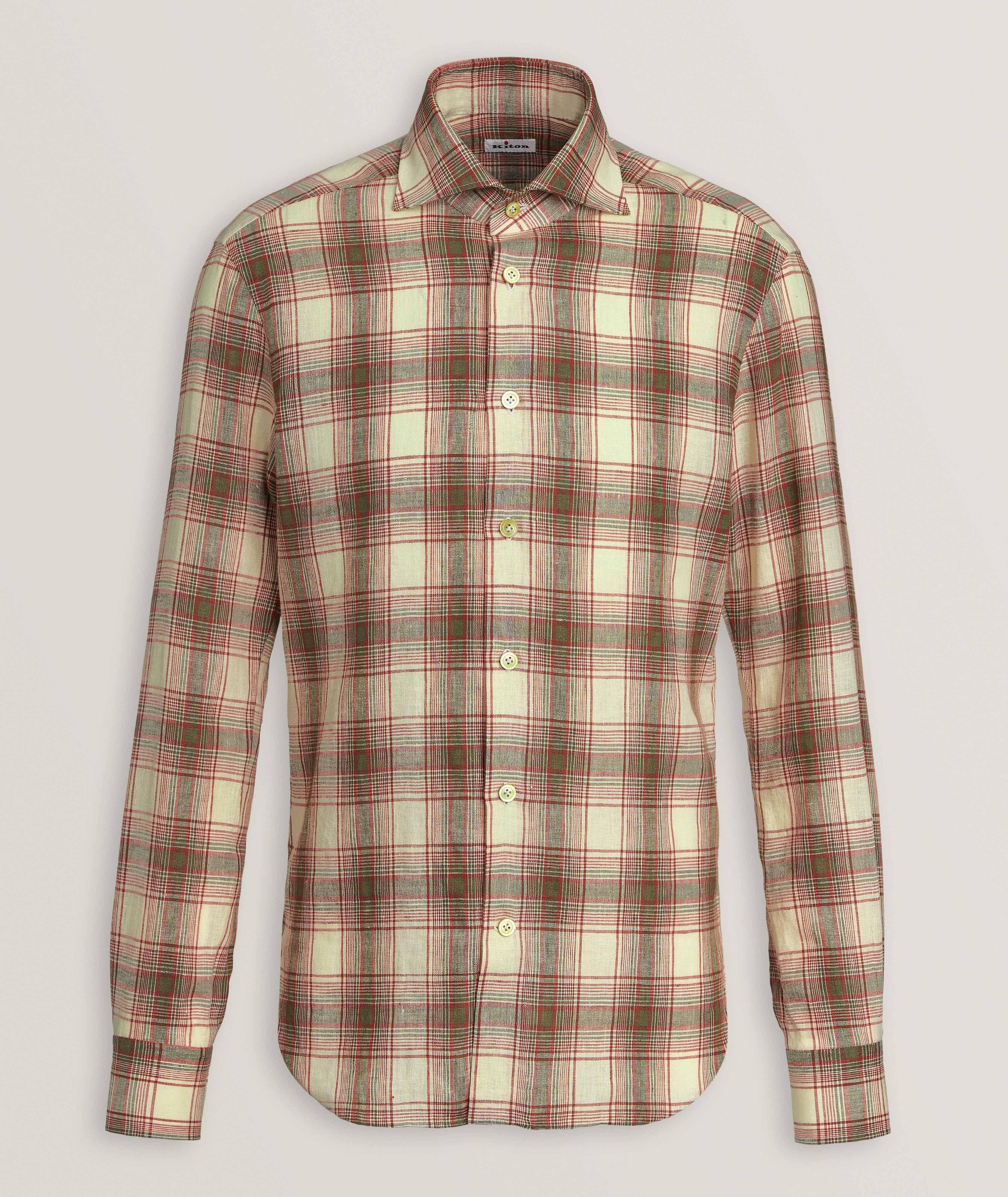 Plaid Stretch-Linen Sport Shirt  image 0