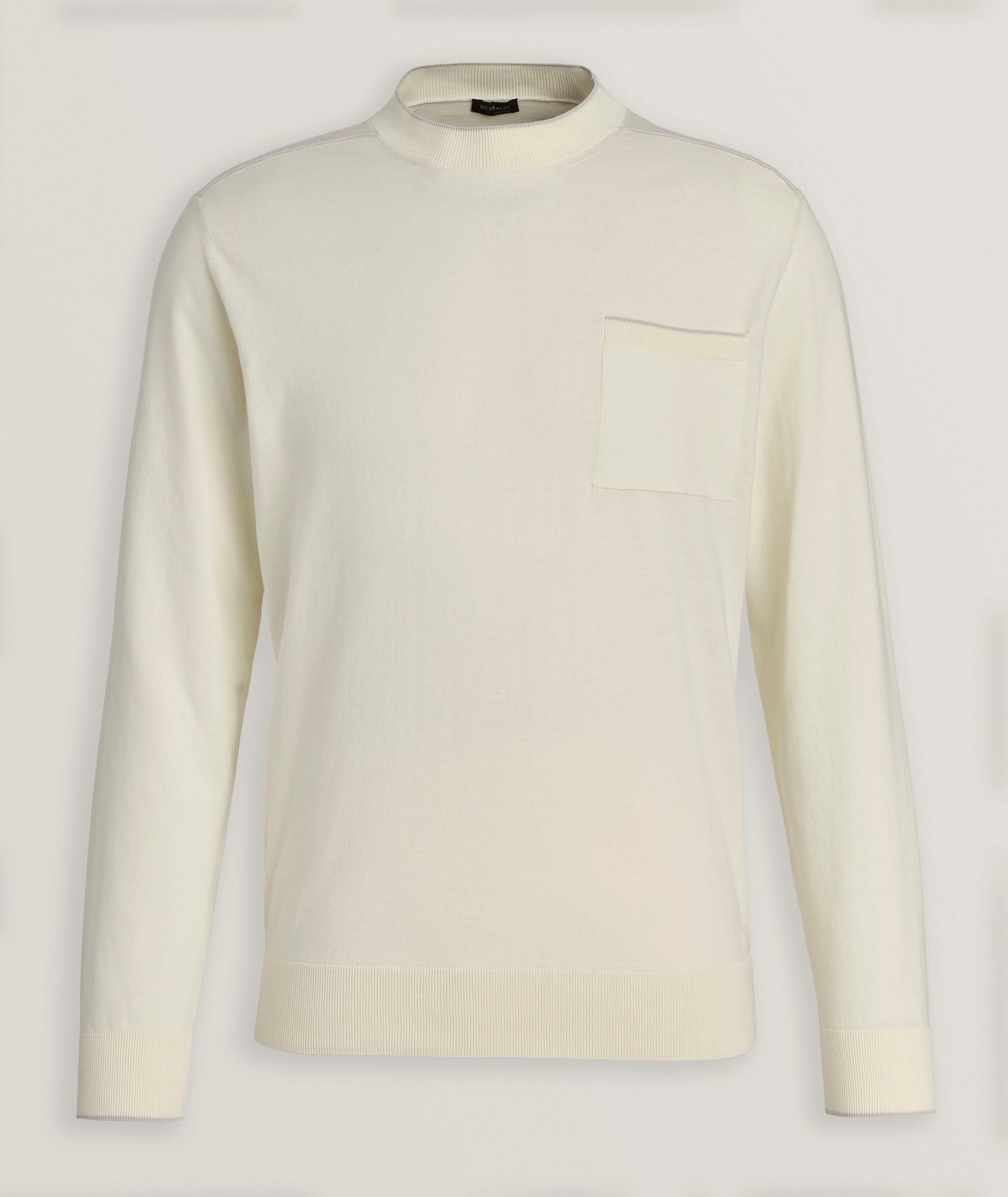 Striped Trim Cotton Crewneck Sweater  image 0