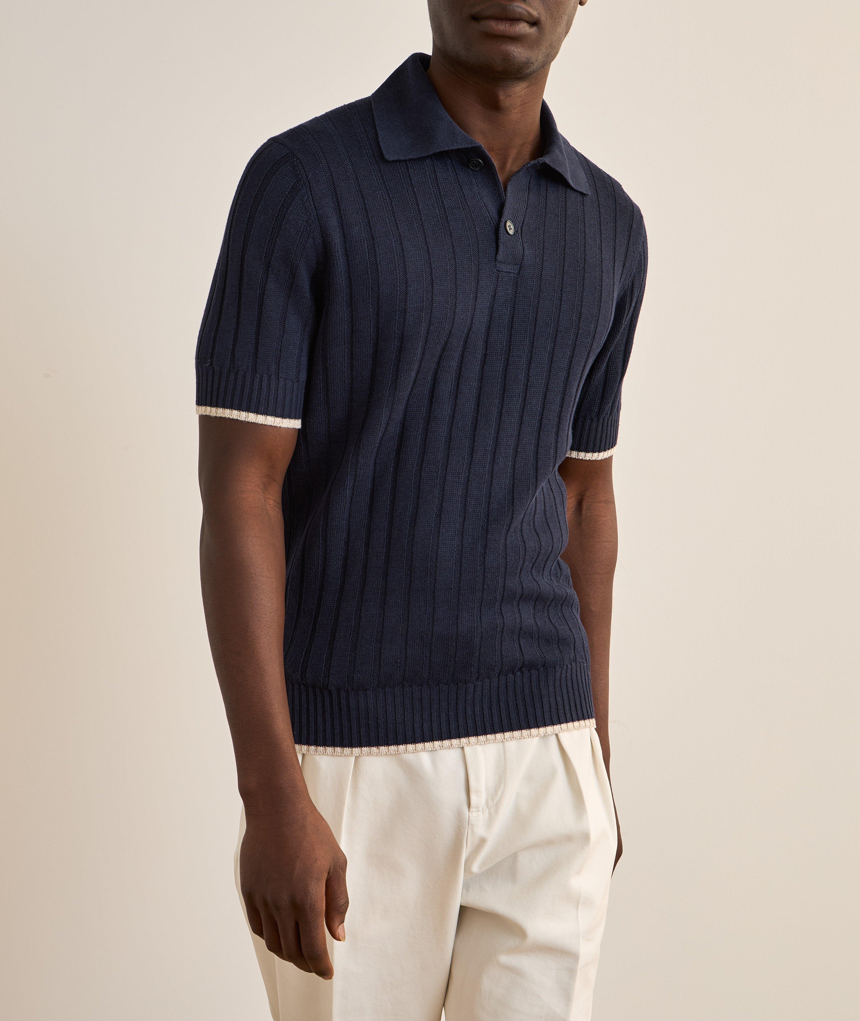 Ribbed Linen-Cotton Knit Polo  image 1