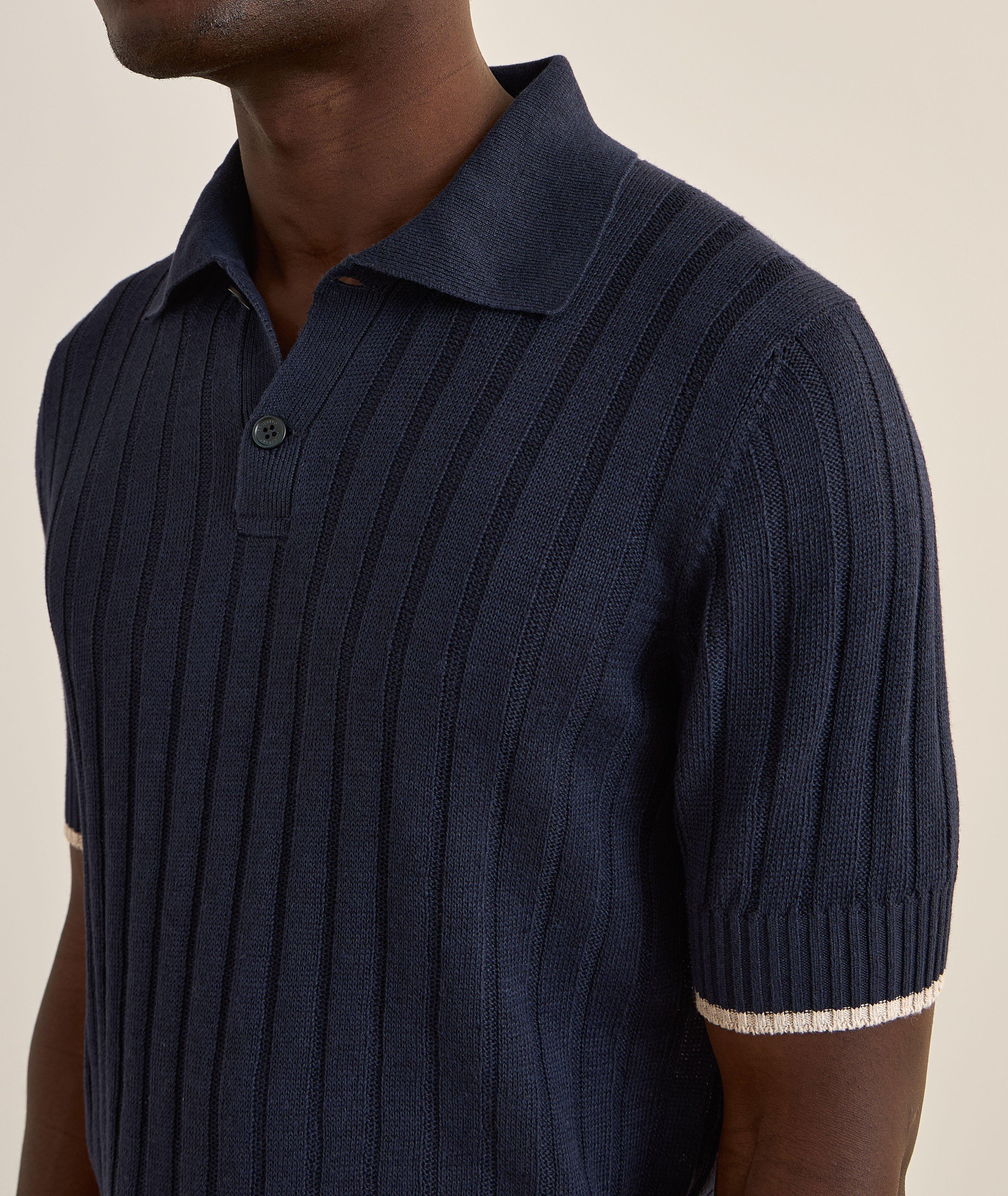 Ribbed Linen-Cotton Knit Polo  image 3