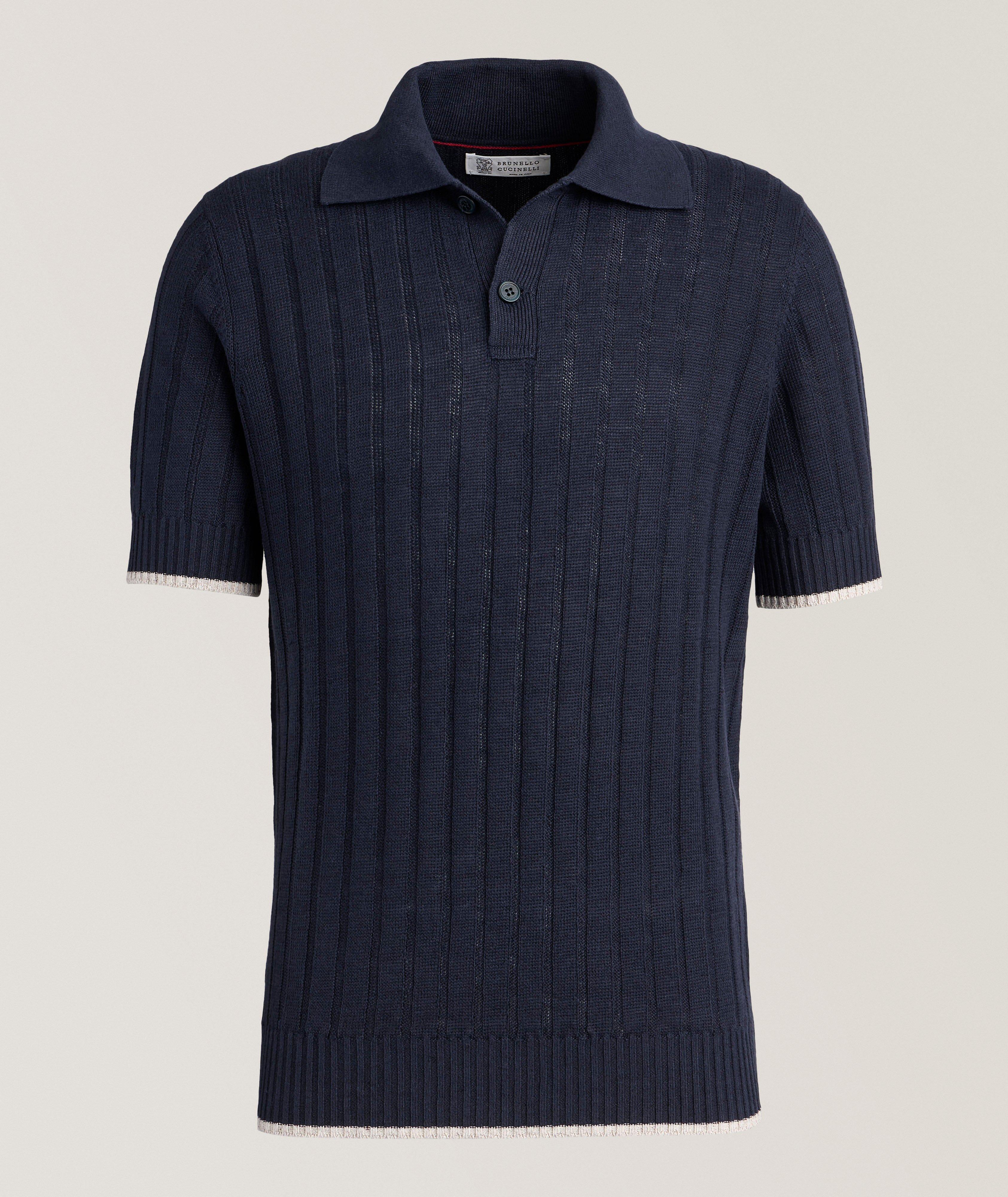 Ribbed Linen-Cotton Knit Polo  image 0