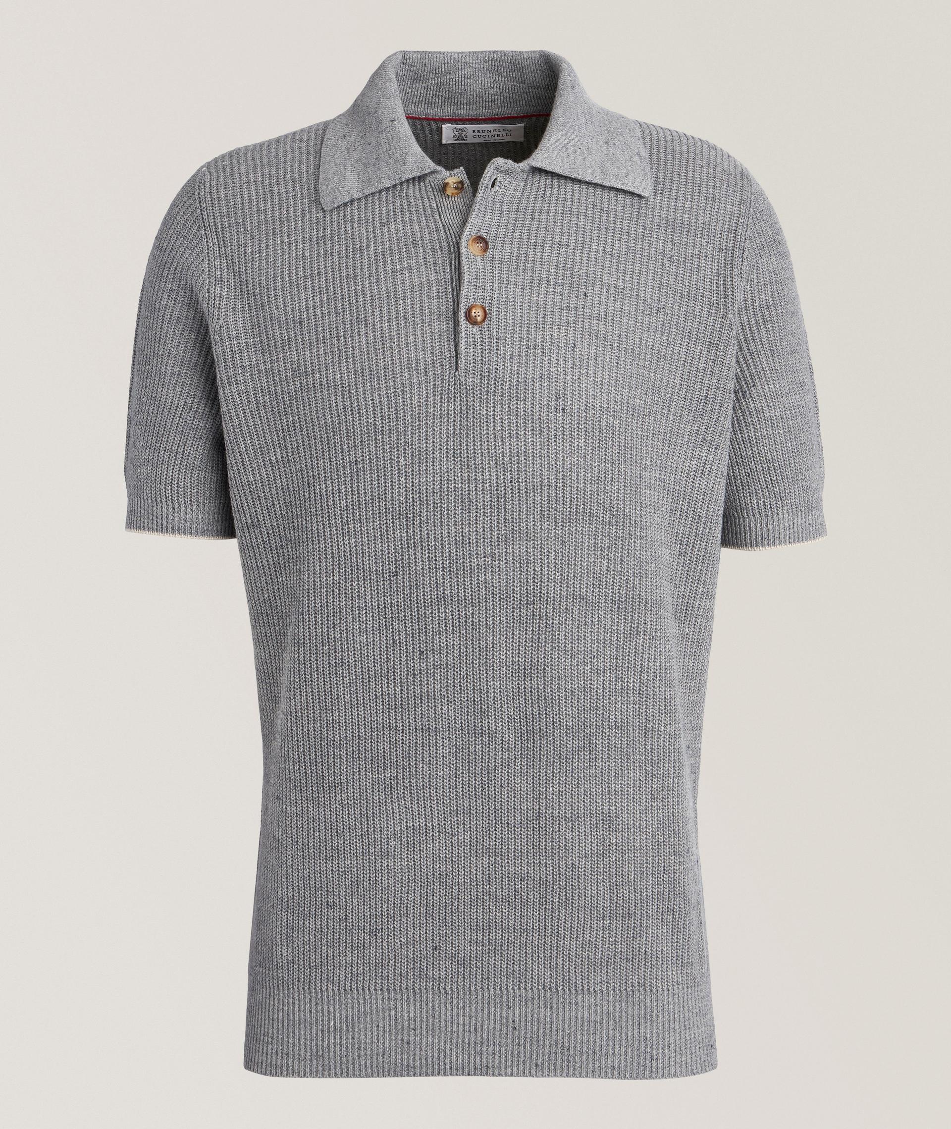 Ribbed Linen-Cotton Polo Sweater image 0