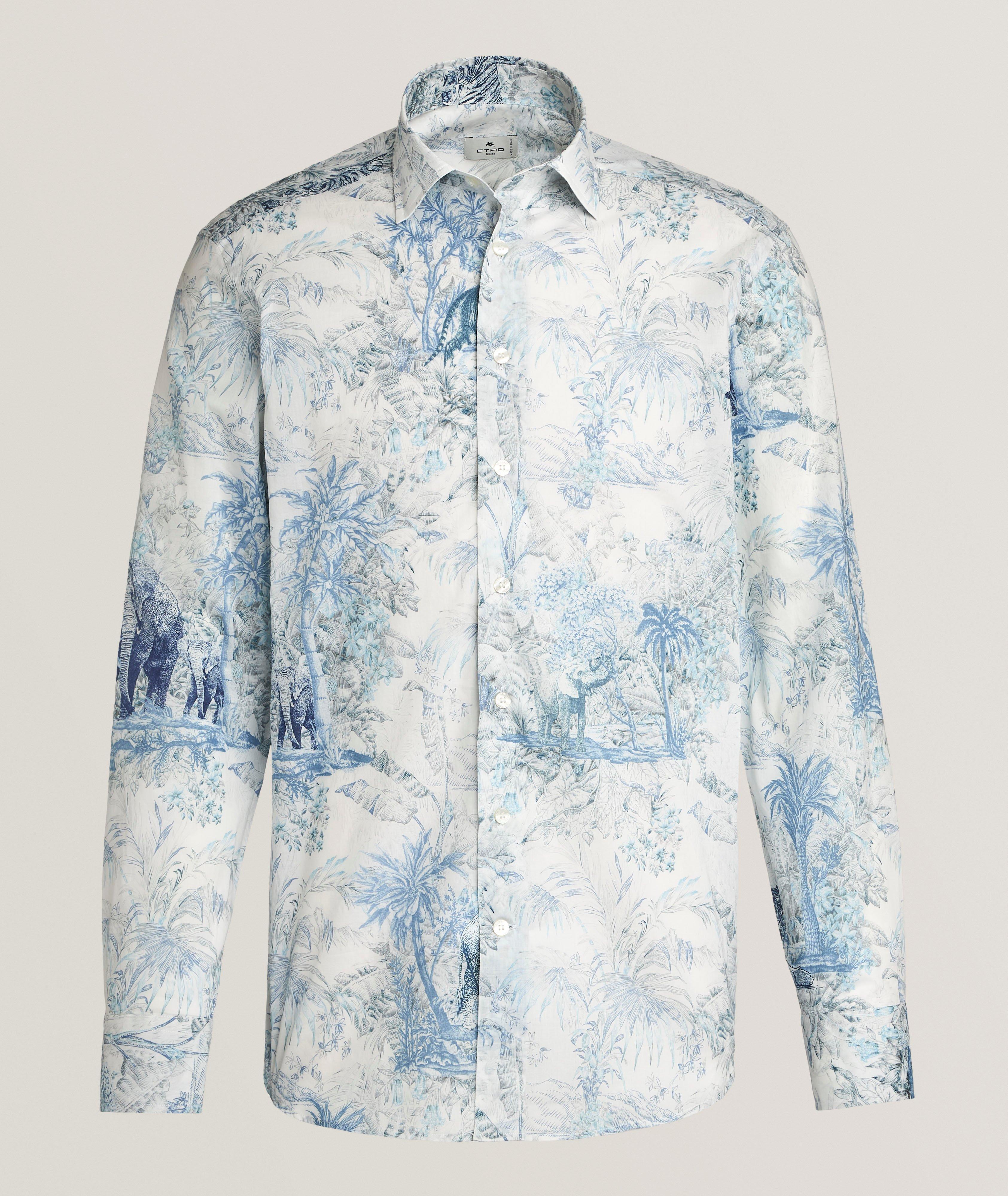 ETRO LS WHT/BLU PALM TREE SHRT image 0