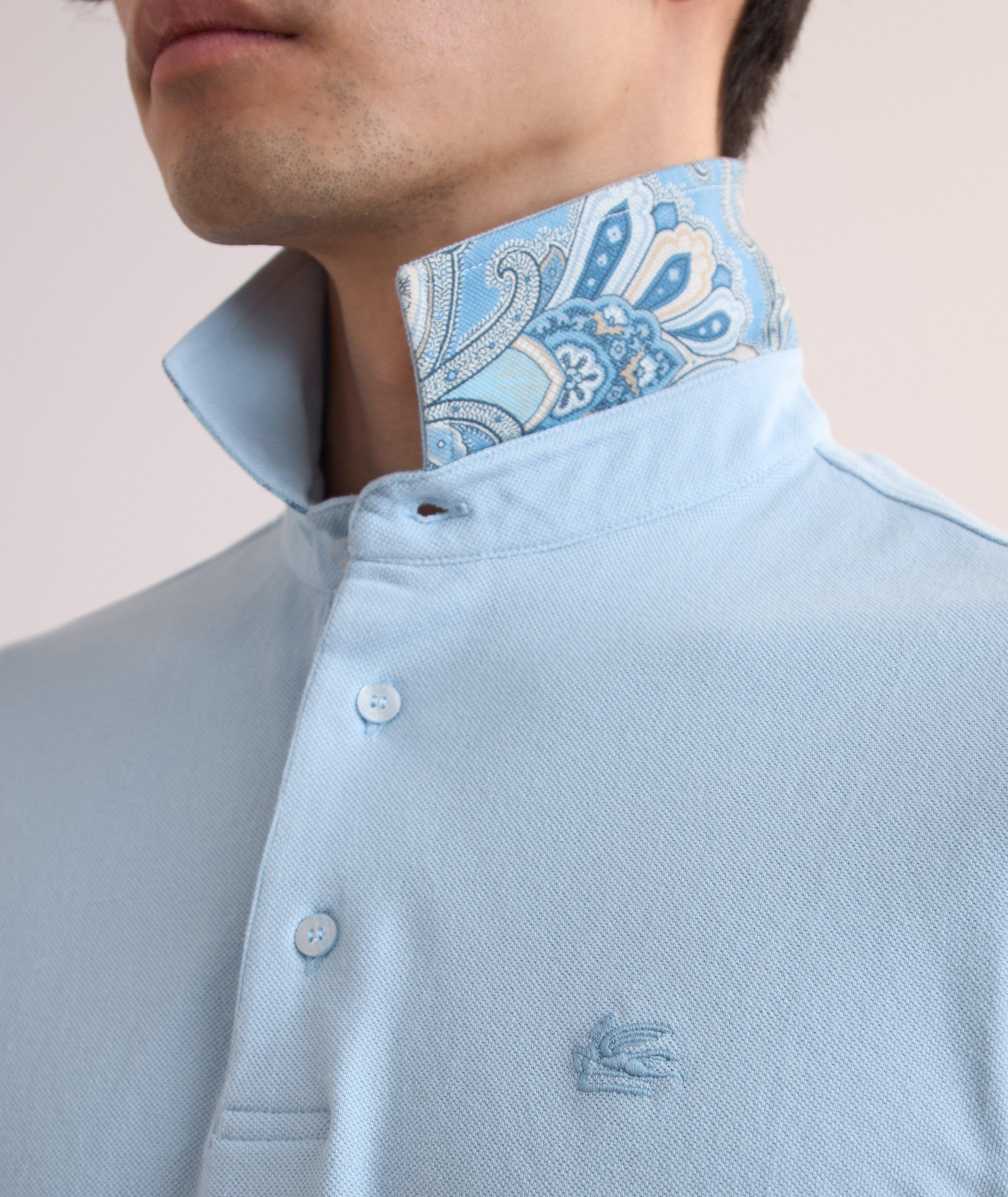 Polo coton avec motif paisley sous le col image 3