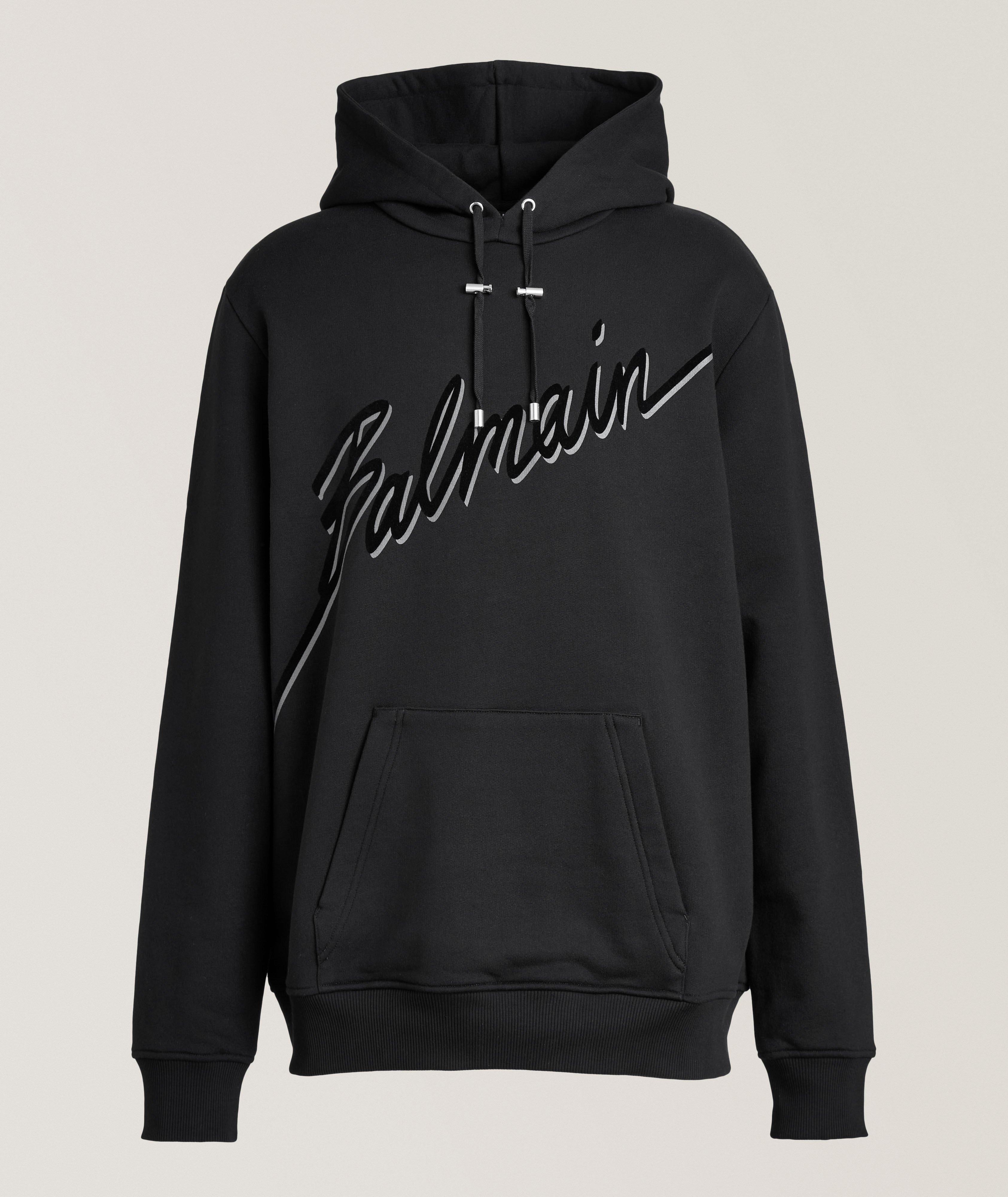 Flocked Cursive Logo Hooded Sweater  image 0