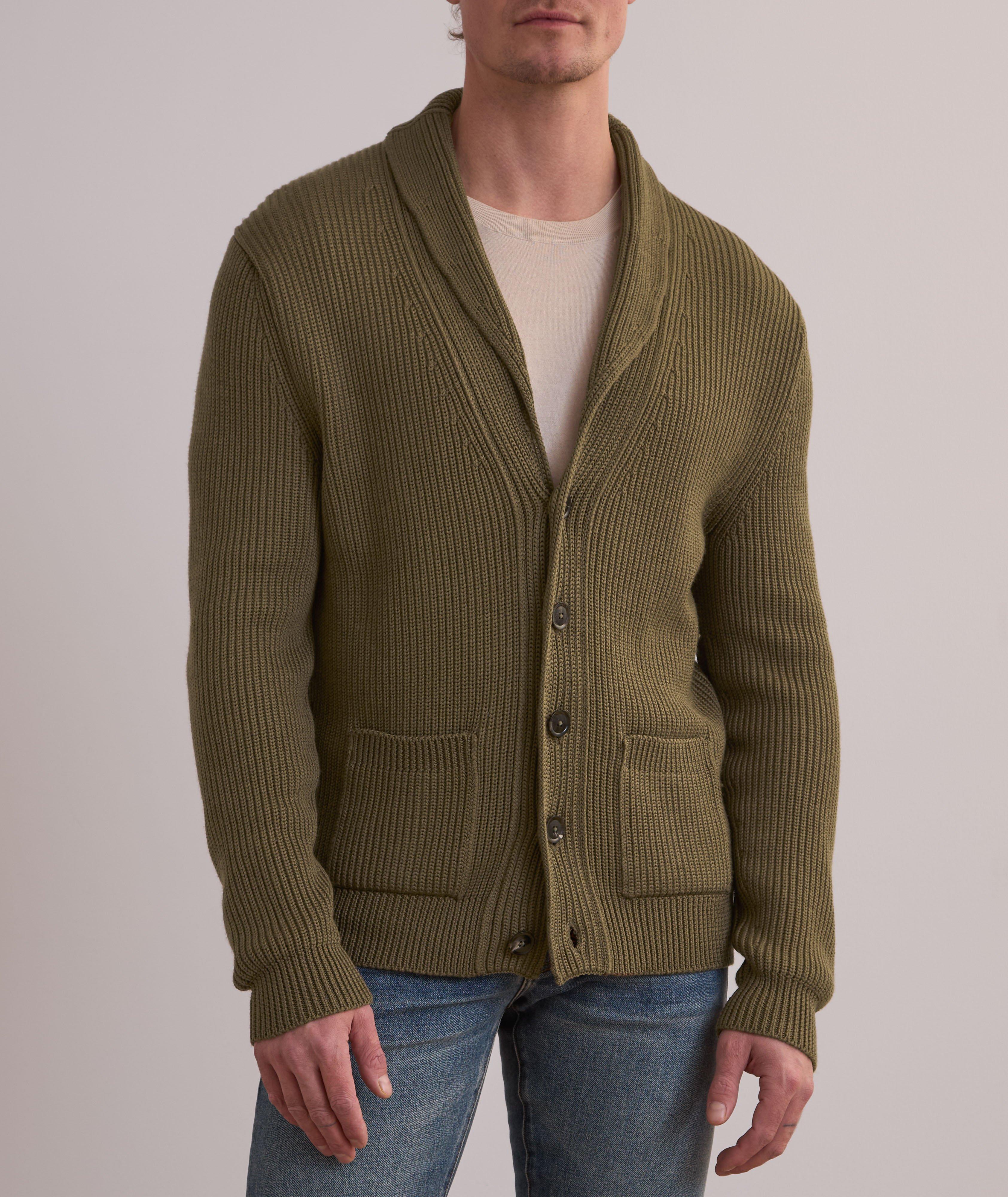 Silk-Merino Wool Ribbed Shawl Cardigan image 1